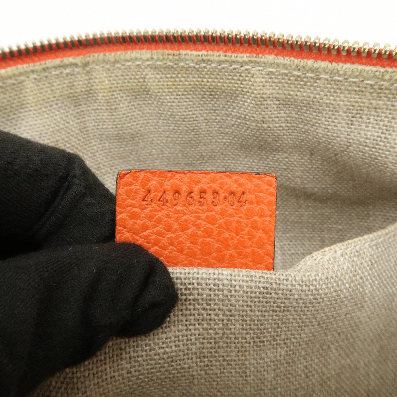 GUCCI Bamboo Logo Leather Clutch Bag Pouch Orange 449653