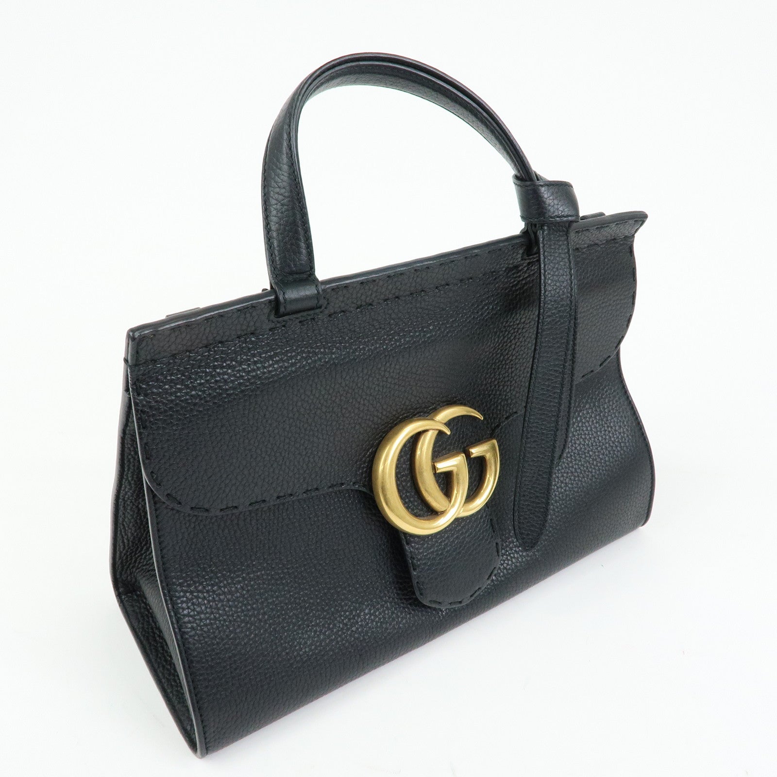 GUCCI Double G Calf Leather 2Way Bag Shoulder Bag Black 421890