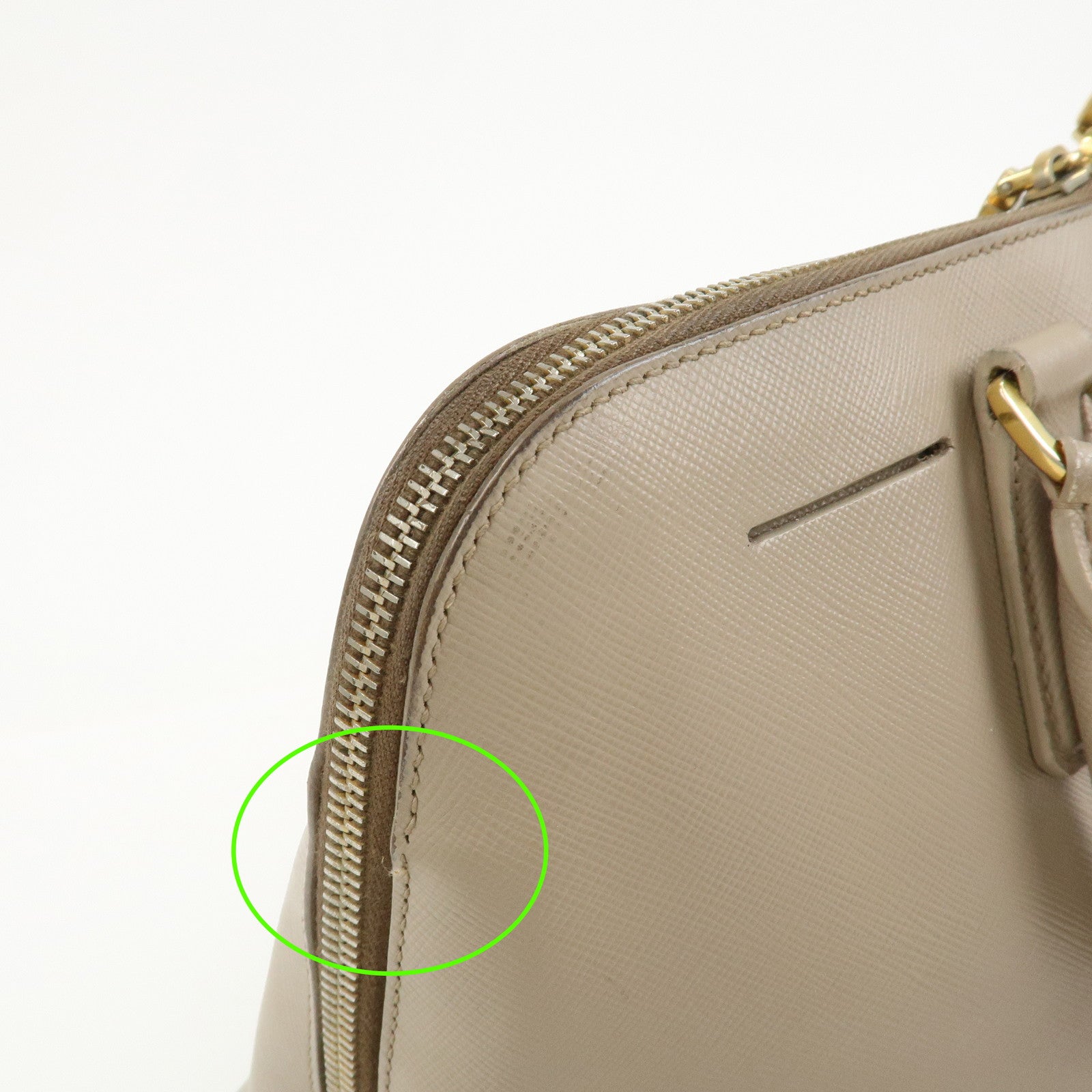 PRADA Triangle Logo Saffiano Leather Hand Bag Greige BL0812