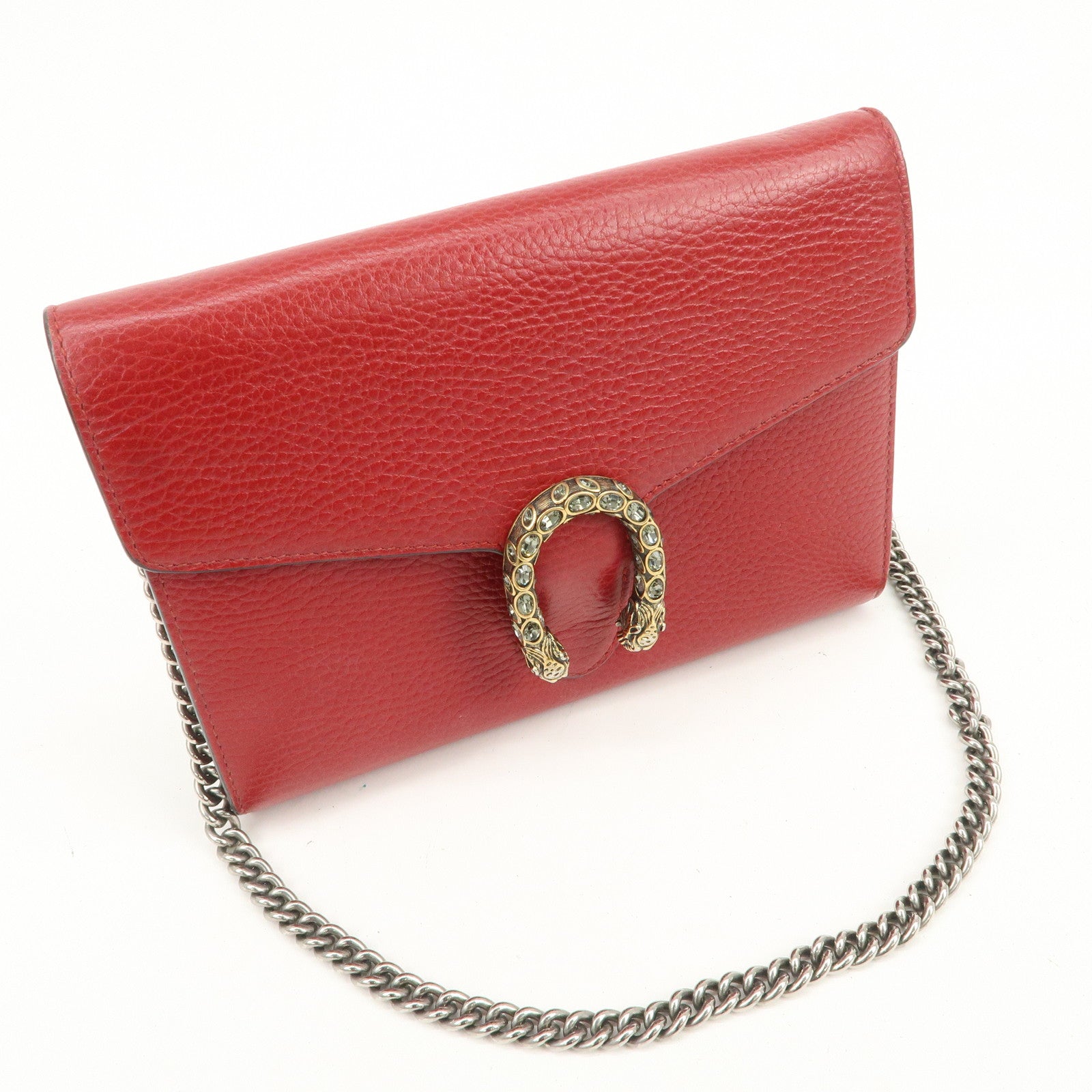 GUCCI Dionysus Leather Chain Shoulder Bag Red 401231