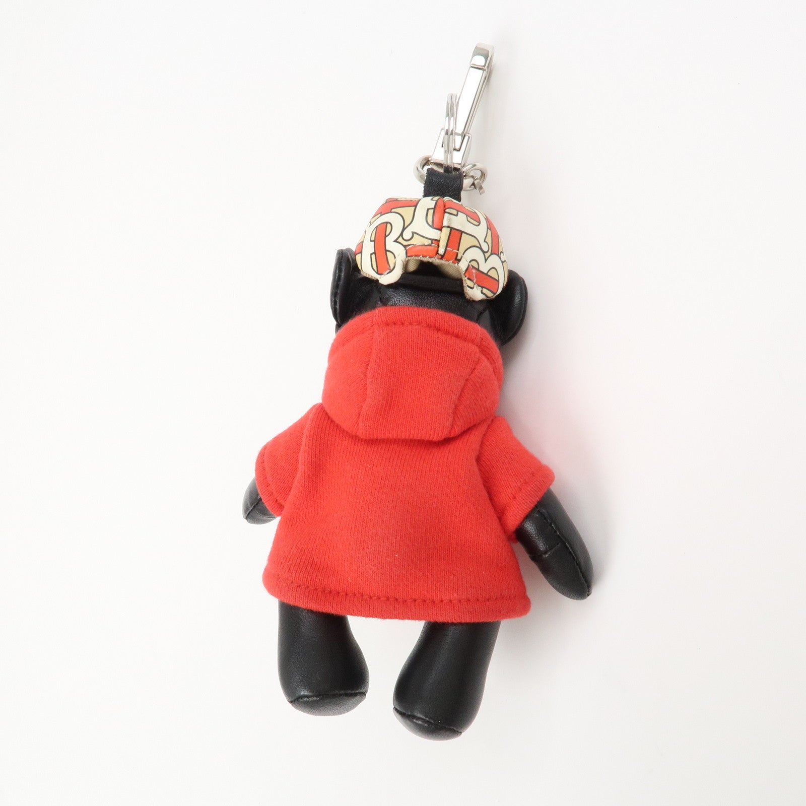BURBERRY Logo Leather Thomas Bear Bag Charm Key Chain Black Red