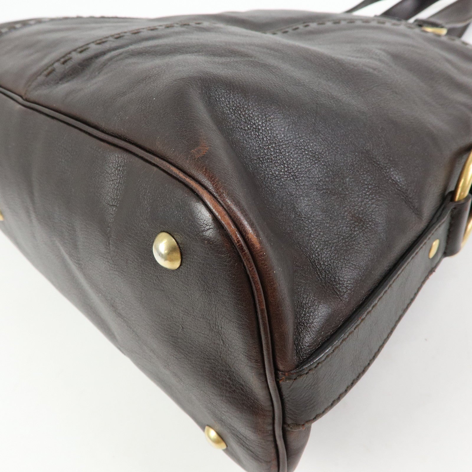 SAINT LAURENT PARIS Muse Leather Hand Bag Shoulder Bag Dark Brown