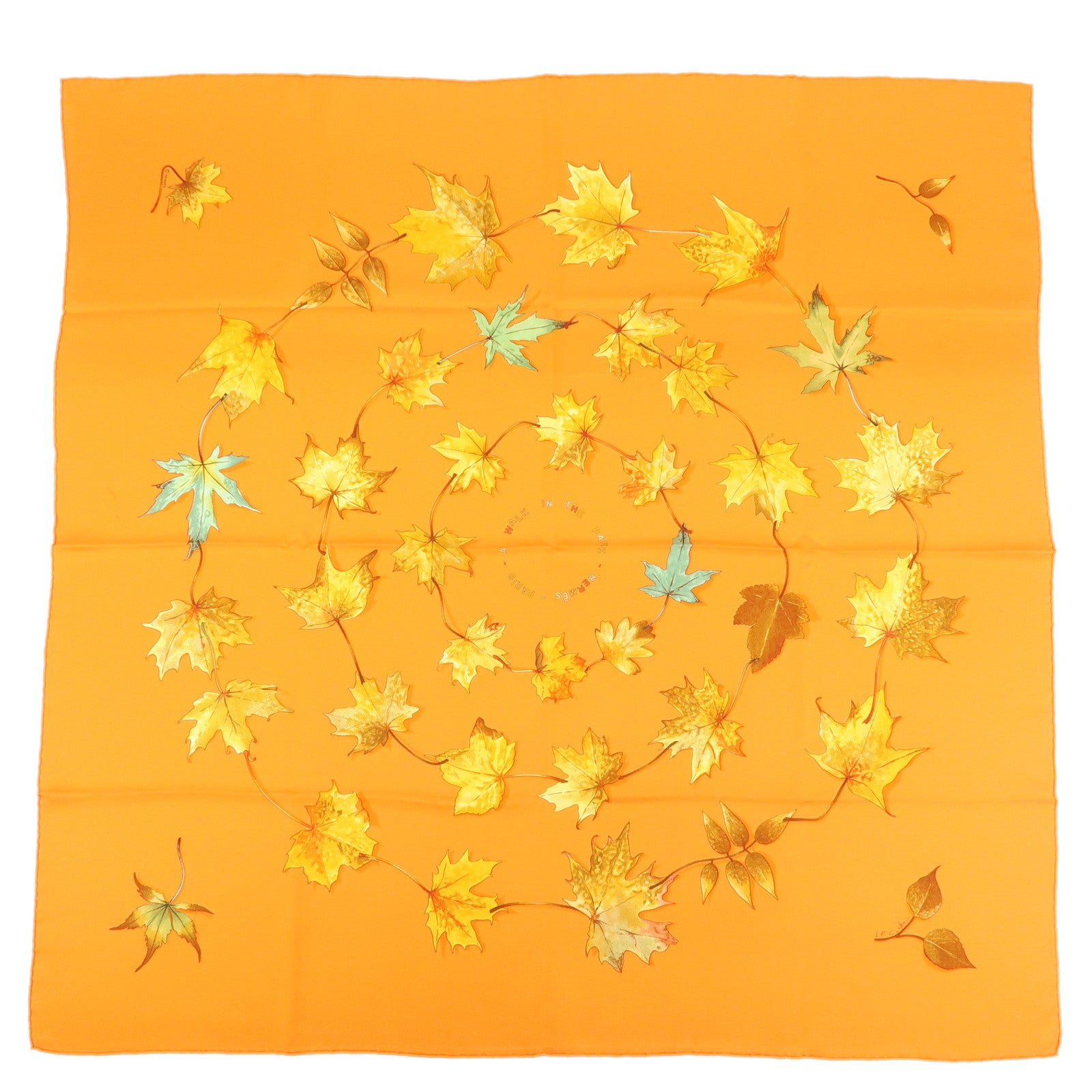 HERMES Carre 90 Silk 100% Scarf A WALK IN THE PARK Orange