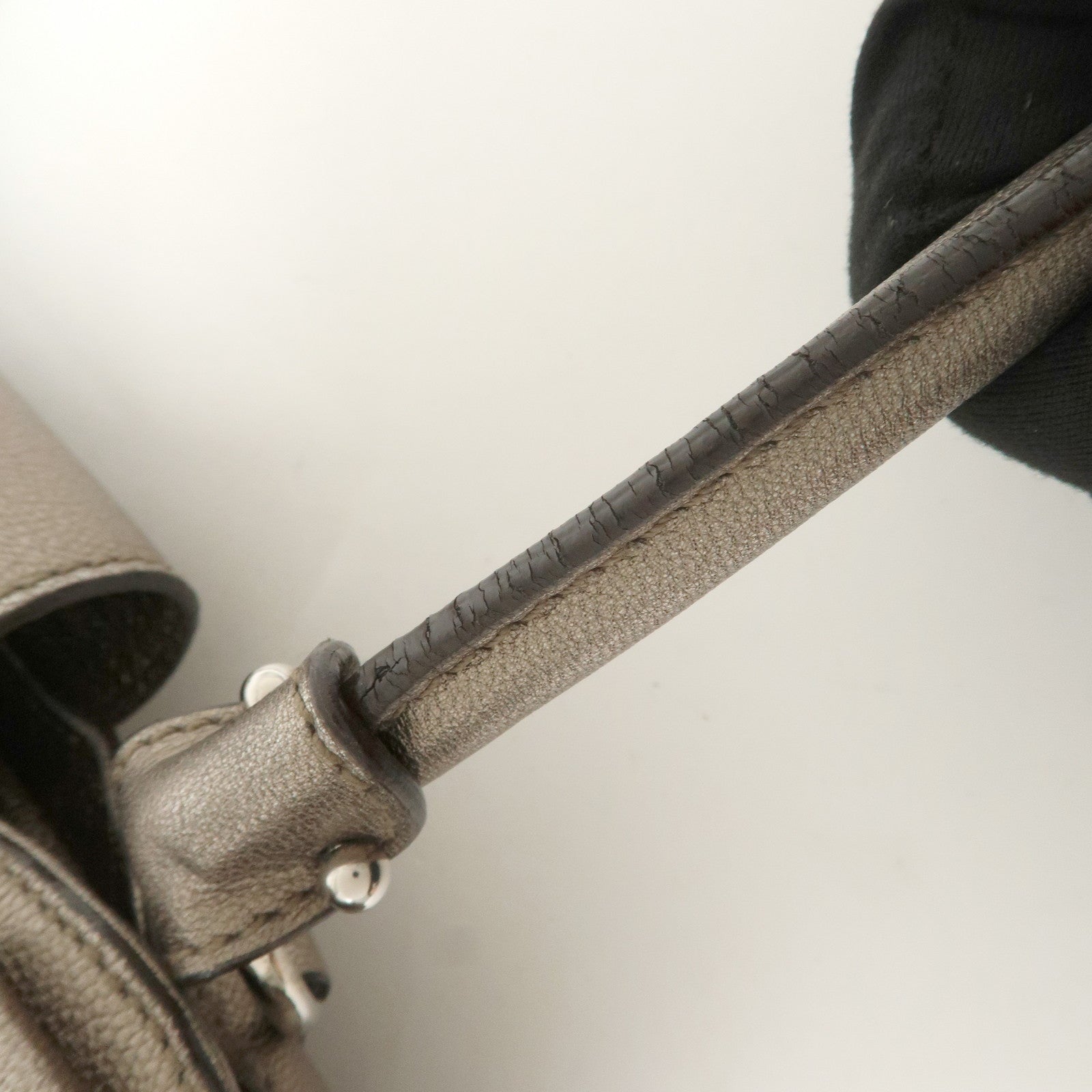 Ferragamo Gancini Leather Hand Bag Shoulder Bag Silver Gray