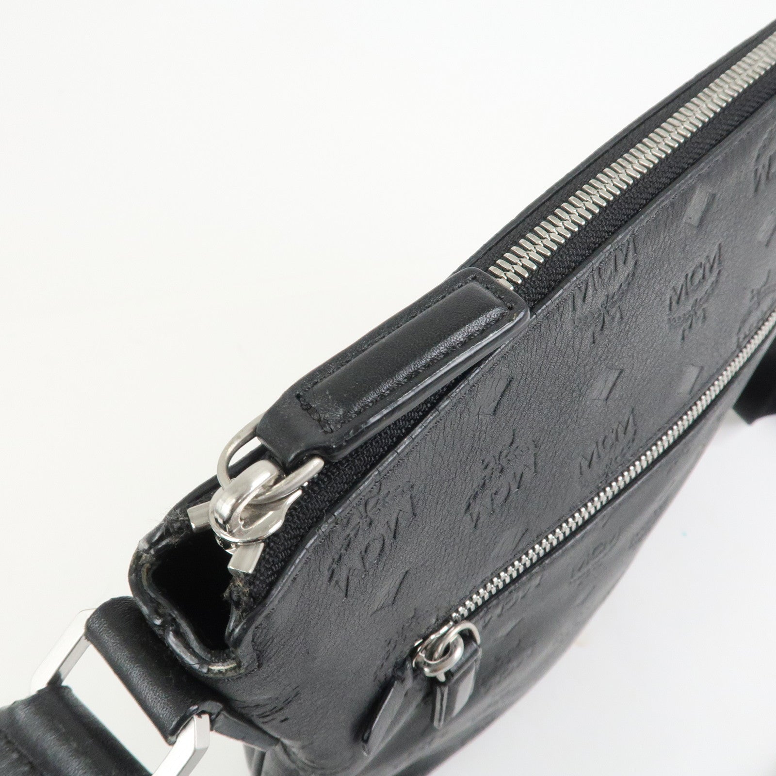 MCM Visetos Embossed Leather Shoulder Bag Crossbody Bag Black