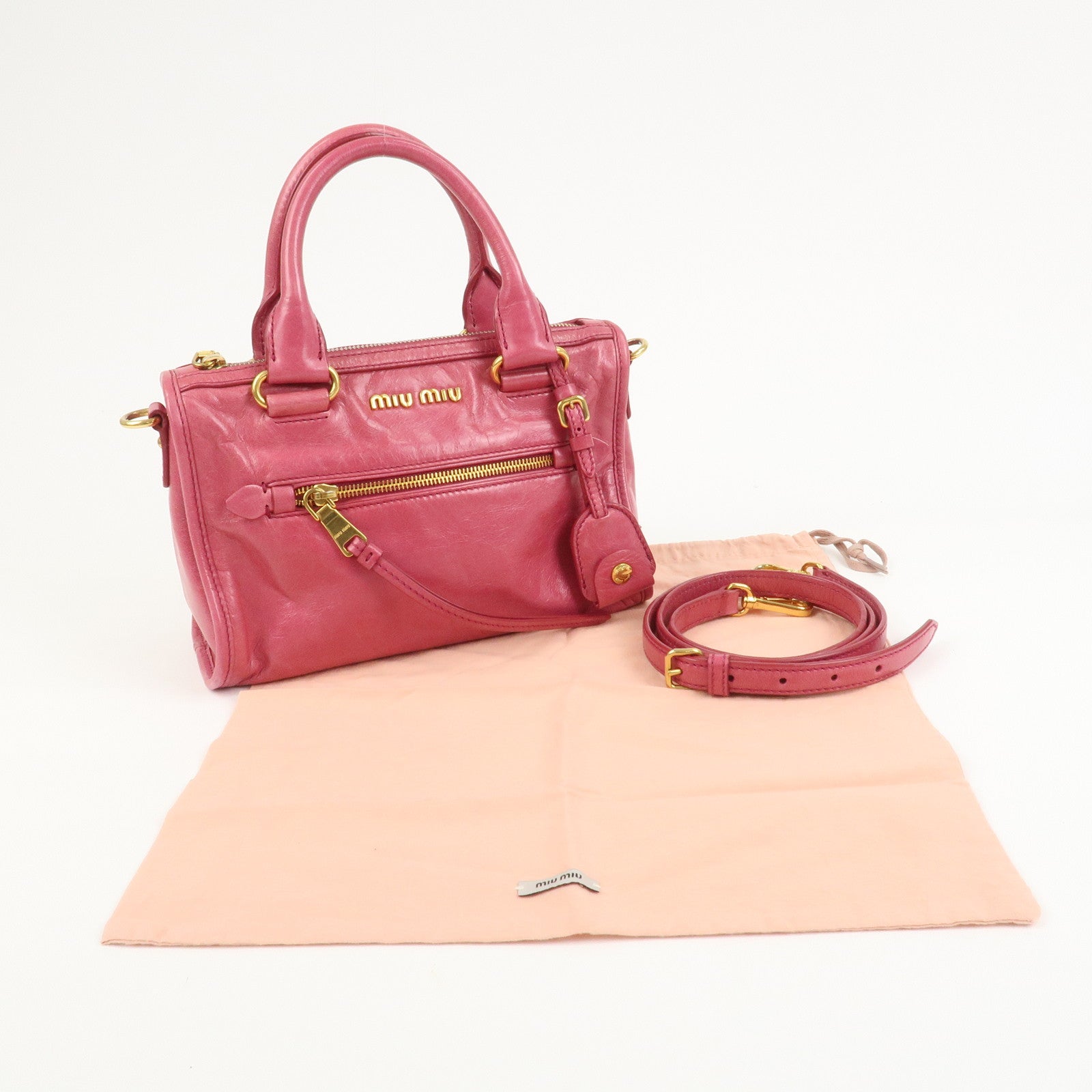MIU MIU Logo Leather 2Way Bag Hand Bag Shoulder Bag Pink 5BB104