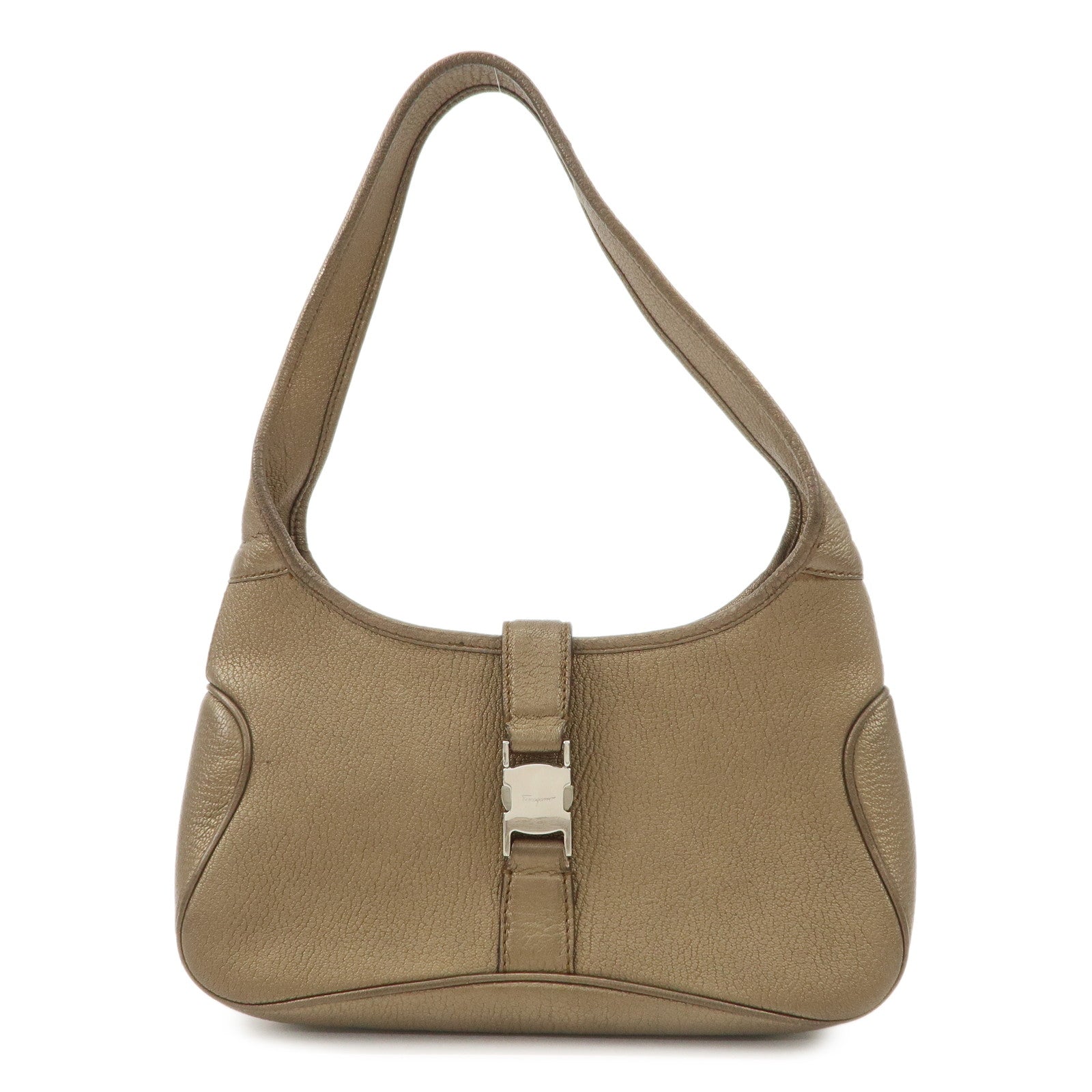 Ferragamo Leather Shoulder Bag Hand Bag Bronze