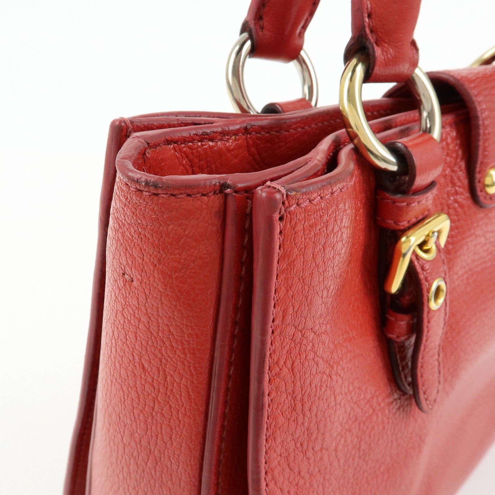 MIU MIU Madras Leather 2Way Bag Hand Bag Shoulder Bag Red