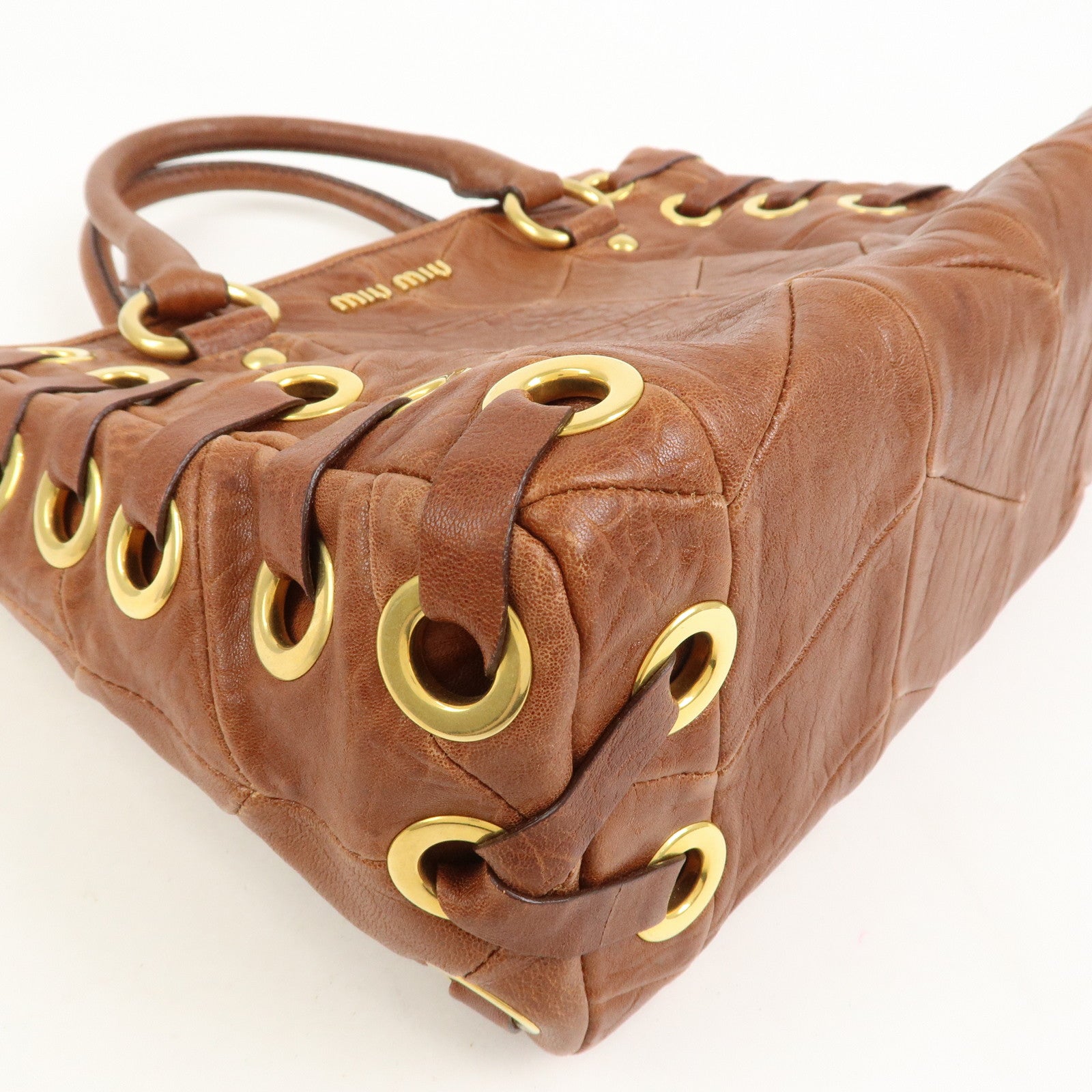 MIU MIU Logo Leather 2Way Bag Hand Bag Shoulder Bag Brown