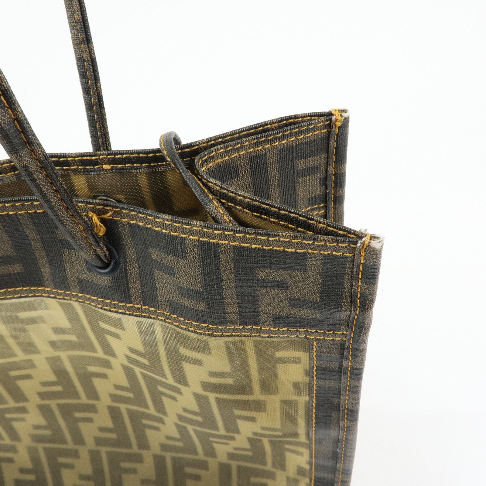 FENDI Zucca Mesh PVC Canvas Tote Bag Shoulder Bag Brown 8BH183