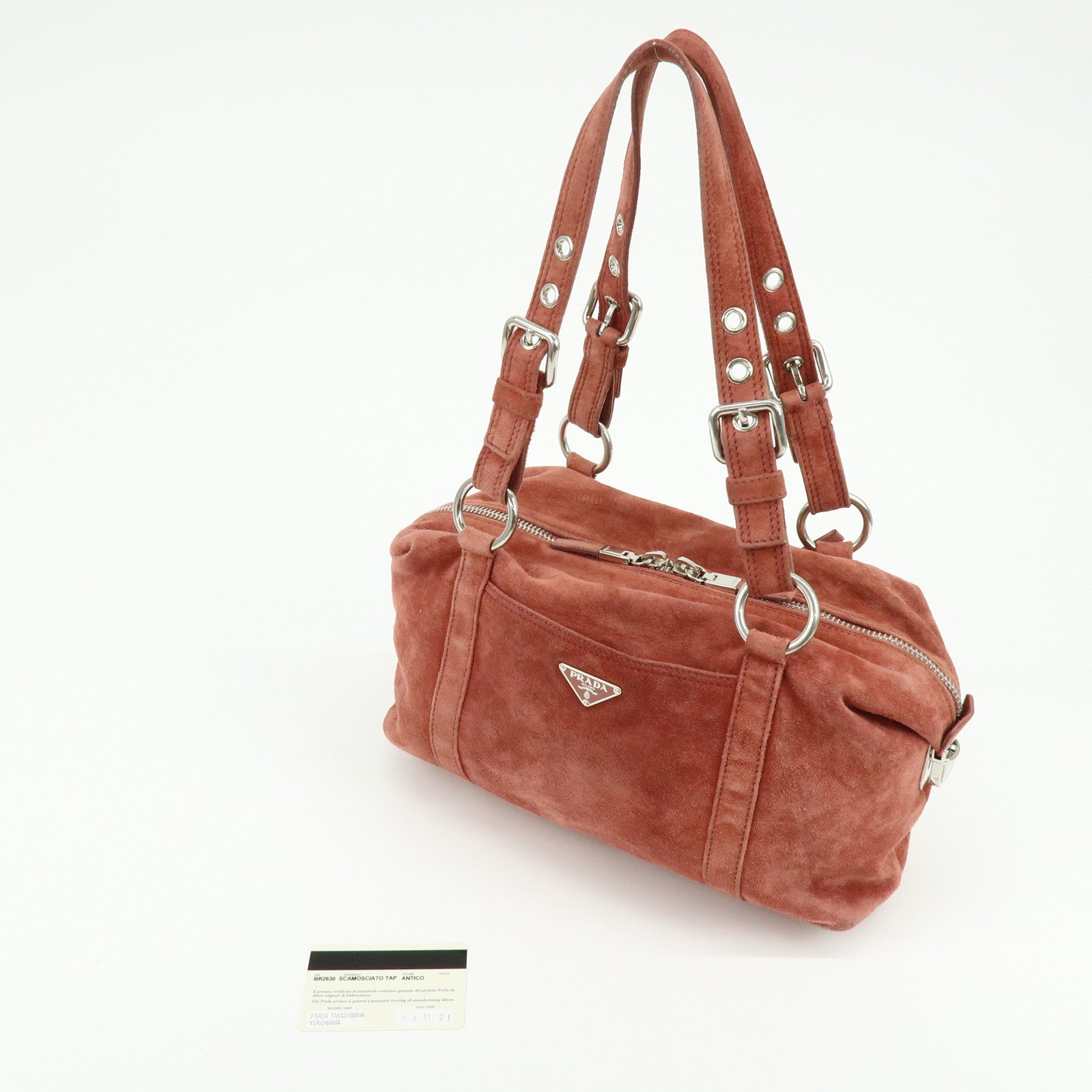 PRADA Suede Boston Bag Hand Bag Pink BR2630