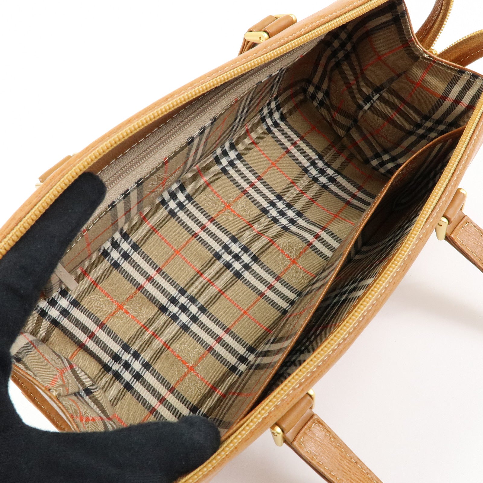 BURBERRY Logo Leather Hand Bag Tote Bag Brown