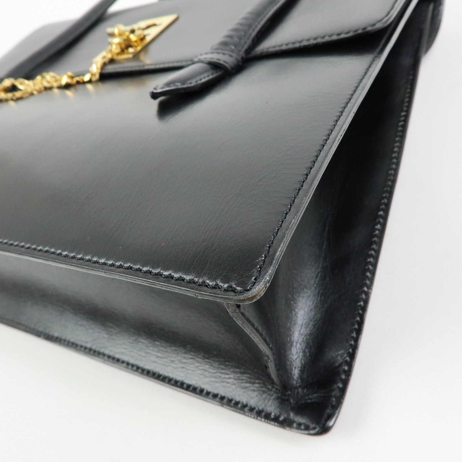 CELINE Leather Chain Lock Tote Bag Shoulder Bag Hand Bag Black