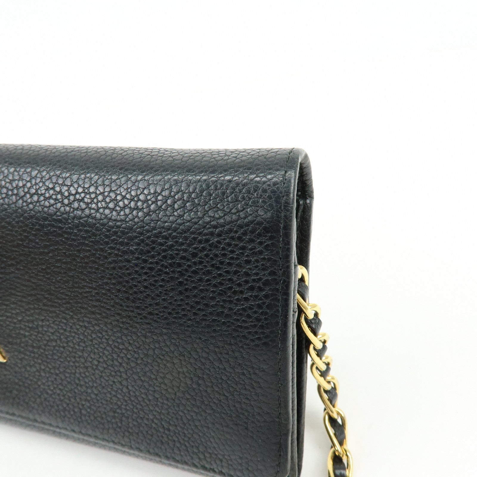 PRADA Saffiano Leather Chain Wallet Shoulder Bag Black 1M1290
