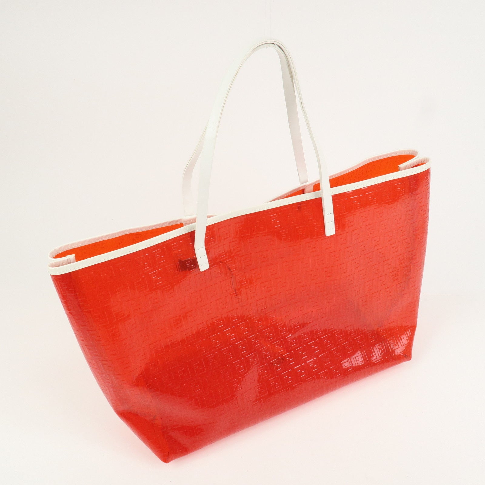 FENDI Zucchino Plastic Leather Tote Bag Shoulder Bag Orange 8BH005