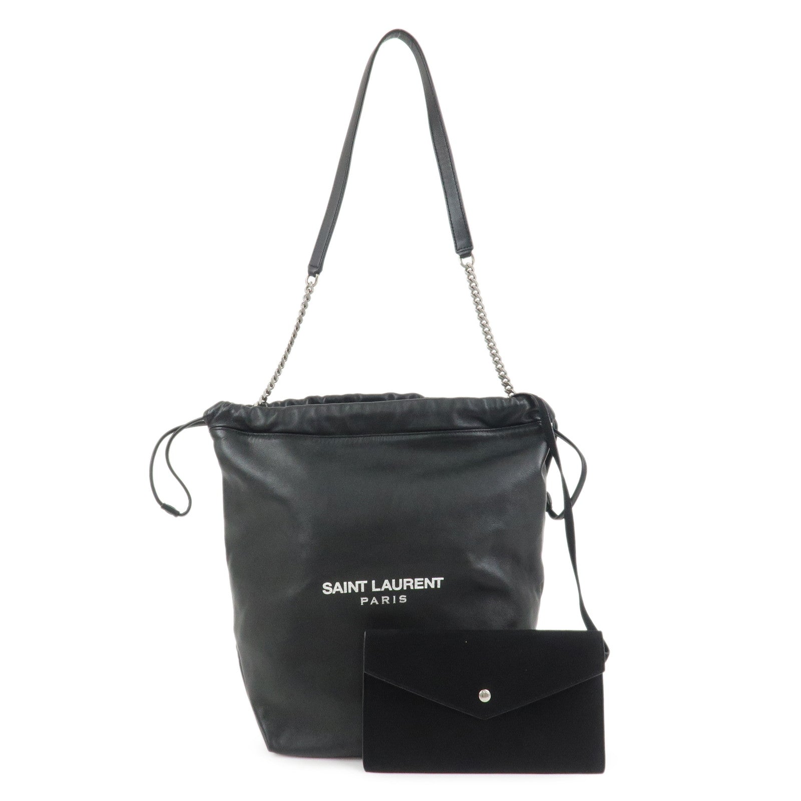 SAINT LAURENT PARIS TEDDY Lamb Skin Shoulder Bag Black 538447