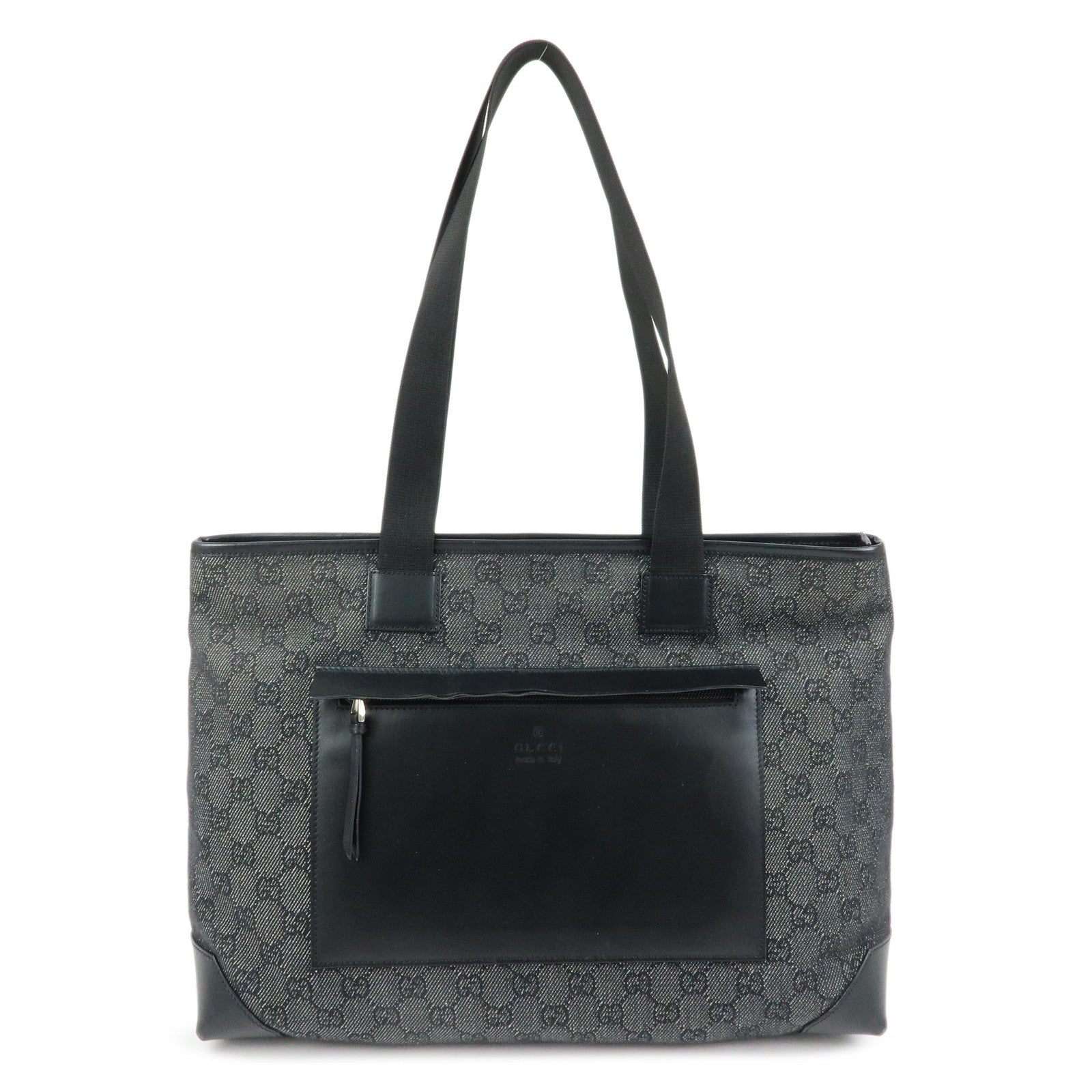 GUCCI GG Denim Leather Tote Bag Shoulder Bag Black 34339