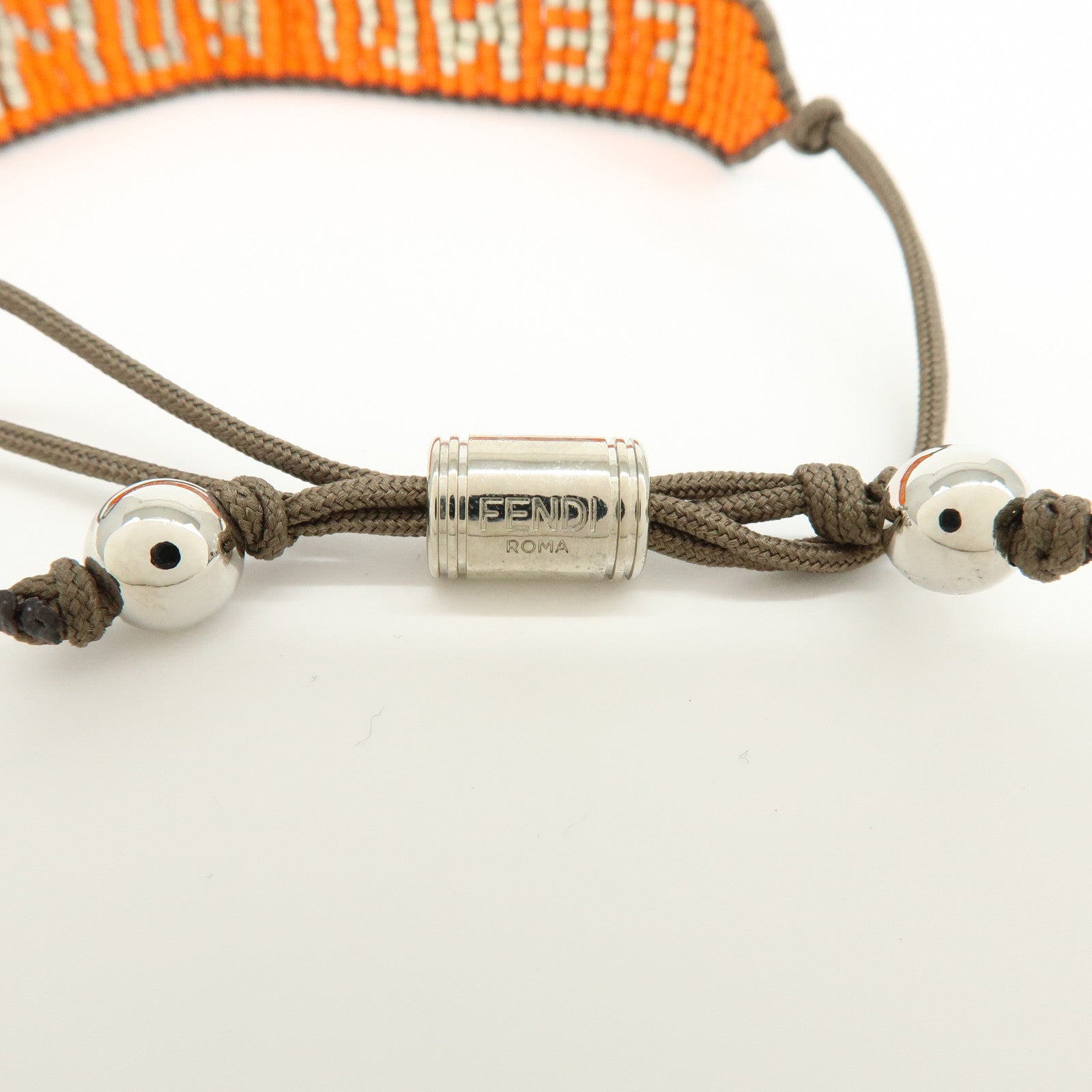 FENDI Beads Nylon Code Bracelet Orange Khaki MV0223