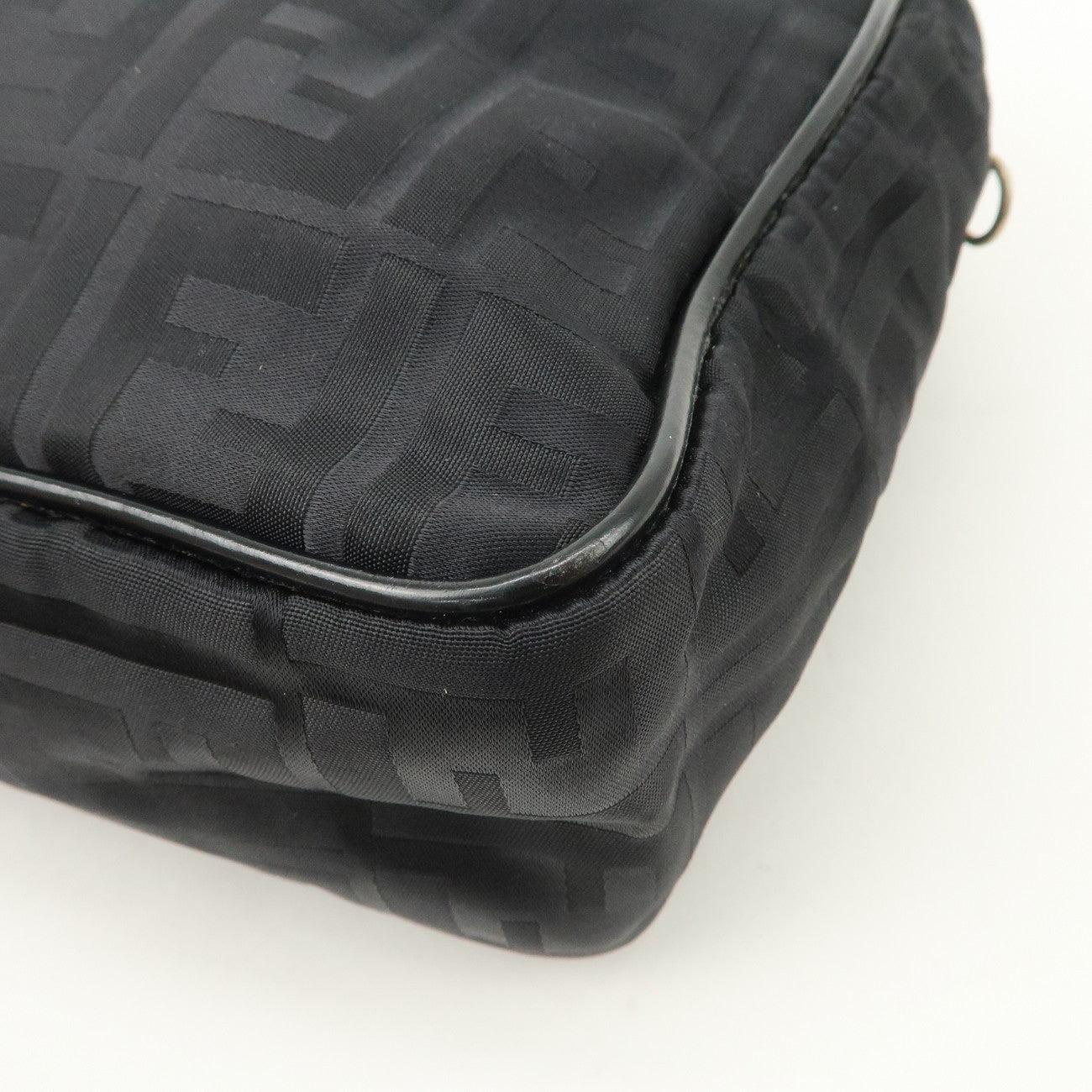 FENDI Zucca Nylon Hand Bag Shoulder Bag Black Gold