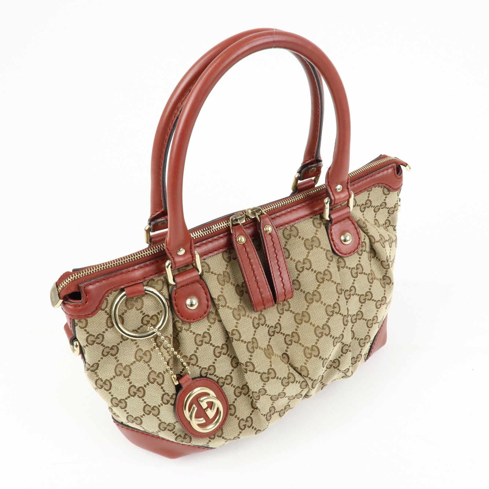 GUCCI Interlocking G GG Canvas Leather 2Way Bag Beige Red 247902