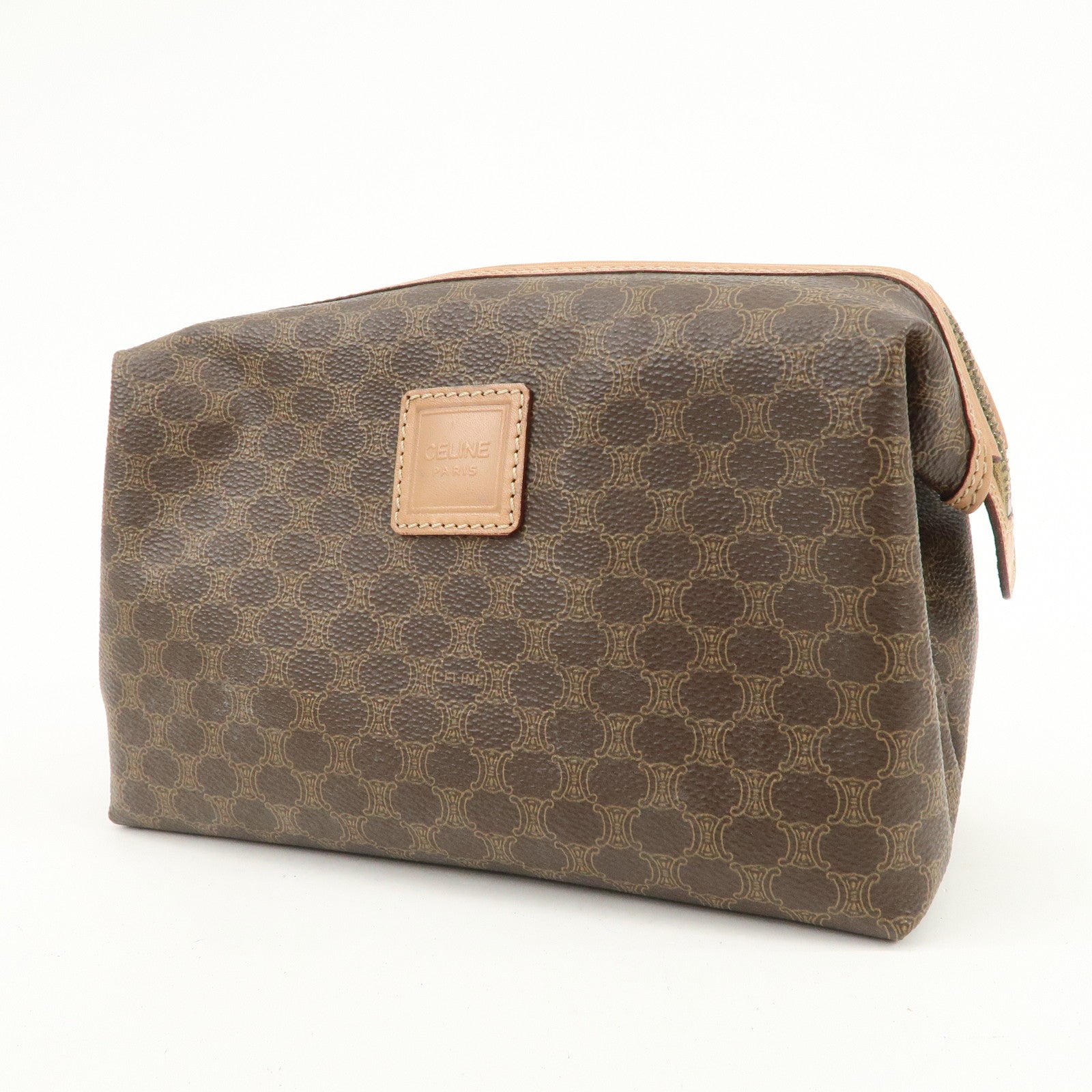 CELINE Macadam PVC Leather Pouch Cosmetic Pouch Brown