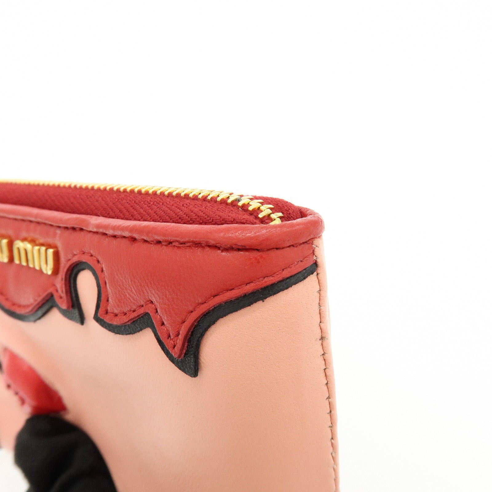 MIU MIU Lamb Skin Leather Zippy Pouch Rose Pink Red