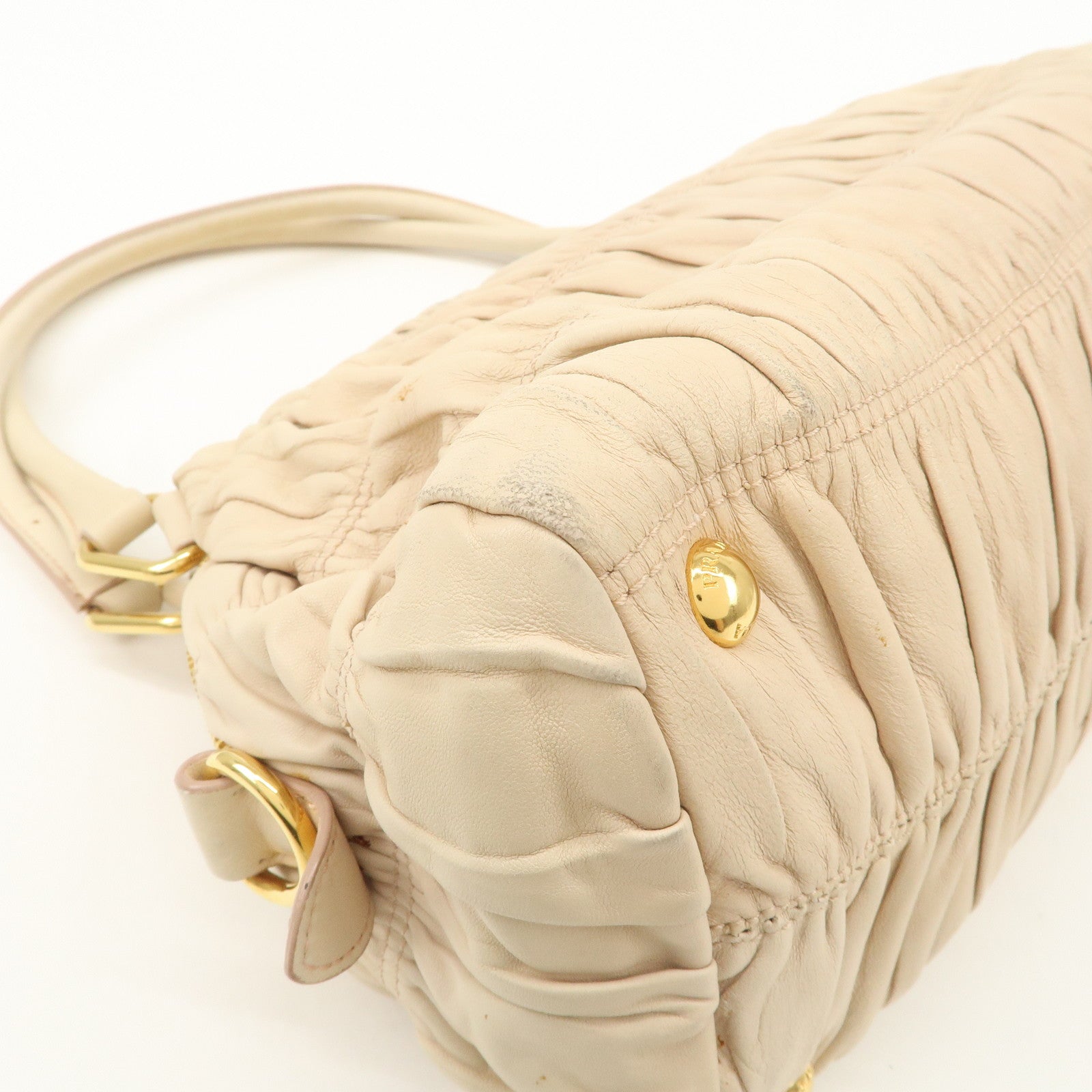 PRADA Nappa Leather Gathered Ribbon Shoulder Bag Hand Bag BR4492