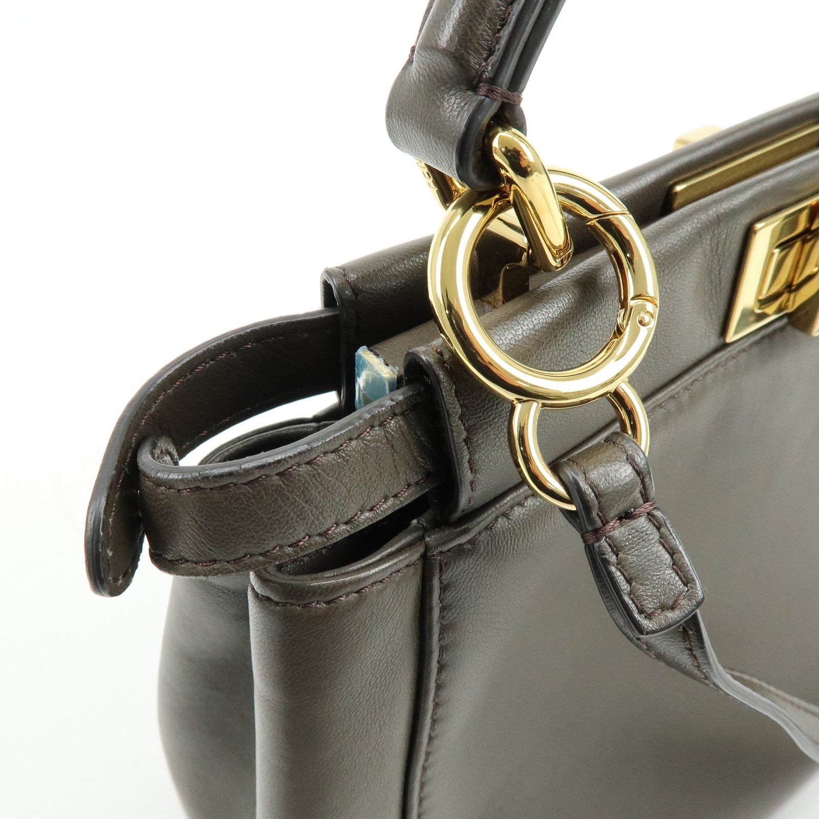 FENDI Mini Peekaboo Leather 2Way Bag Shoulder Bag Greige 8BN244