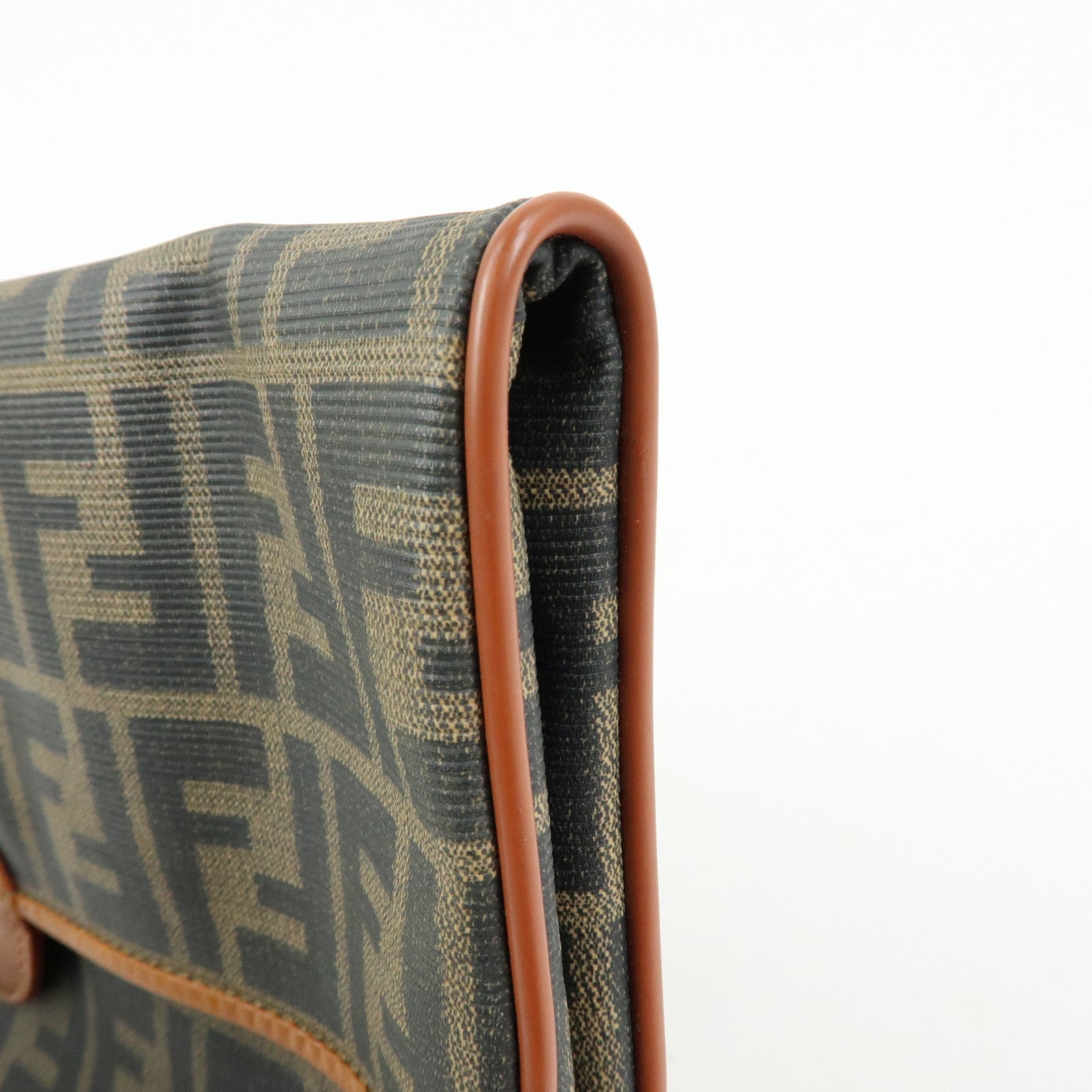 FENDI Zucca PVC Coated Canvas Leather Clutch Bag Brown 2487133