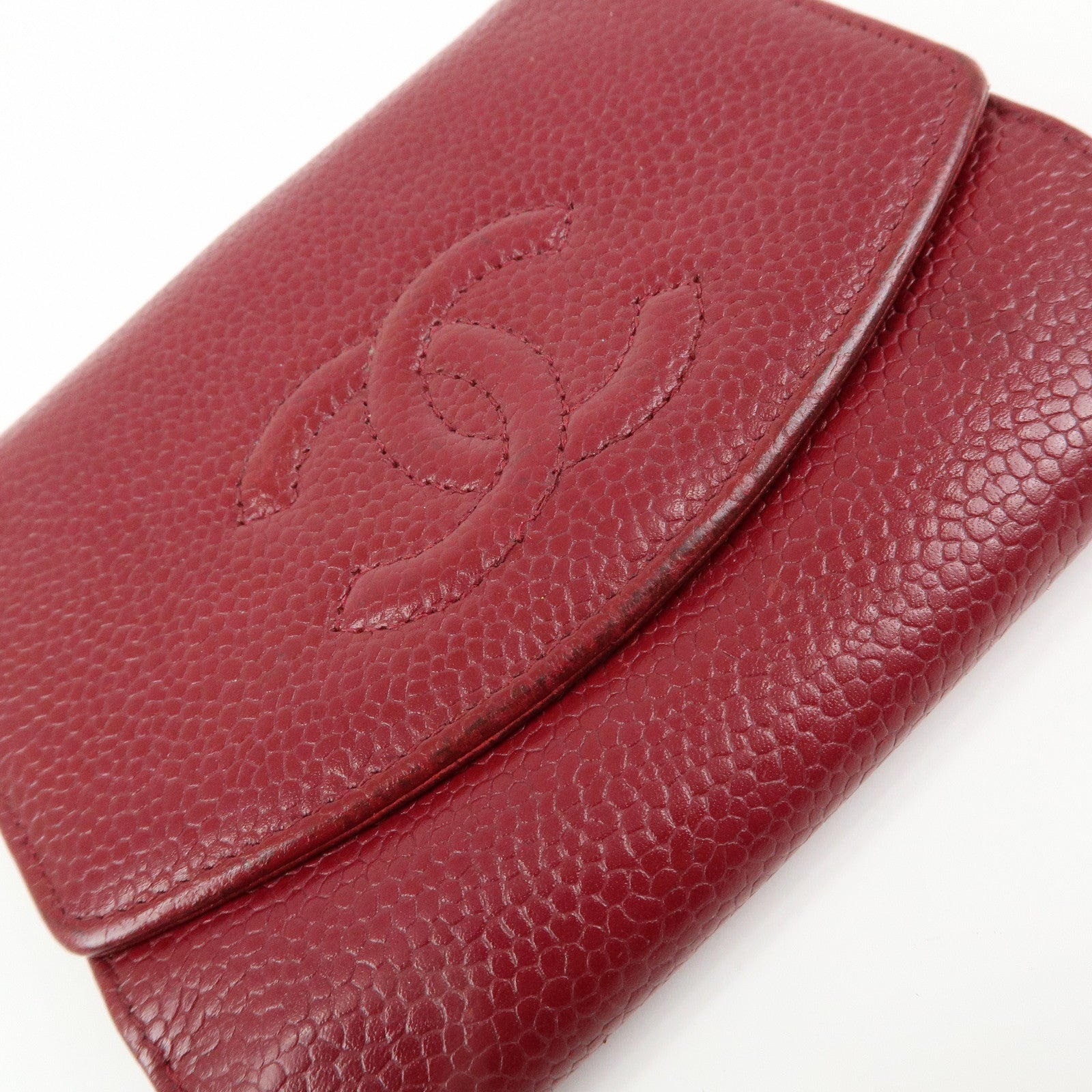 CHANEL COCO Mark Caviarskin Bi-fold Compact Wallet Bordeaux A13496