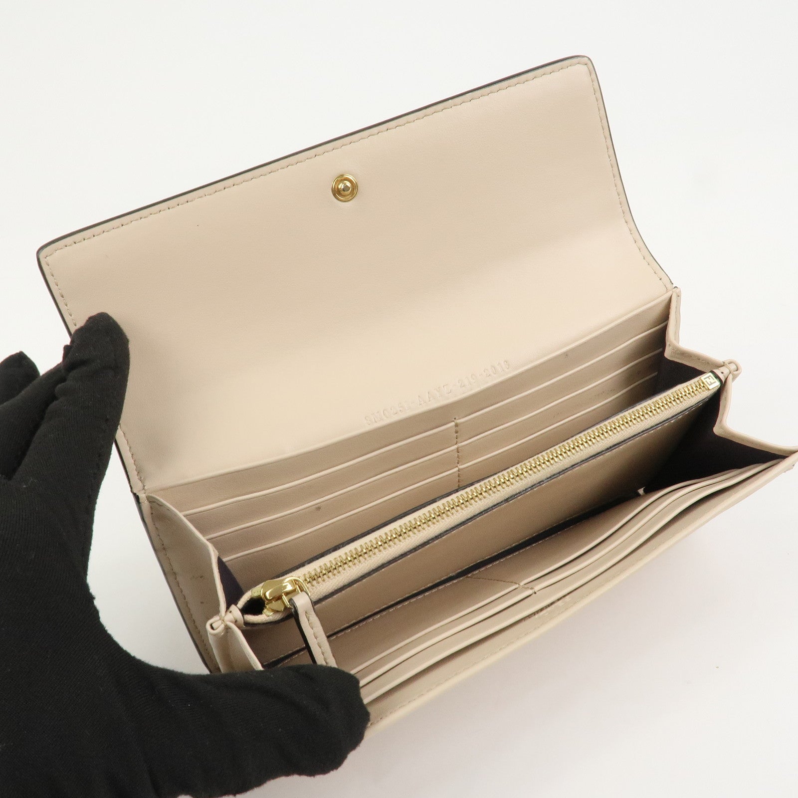 FENDI Logo Leather Flap Continental Long Wallet Beige 8M0251