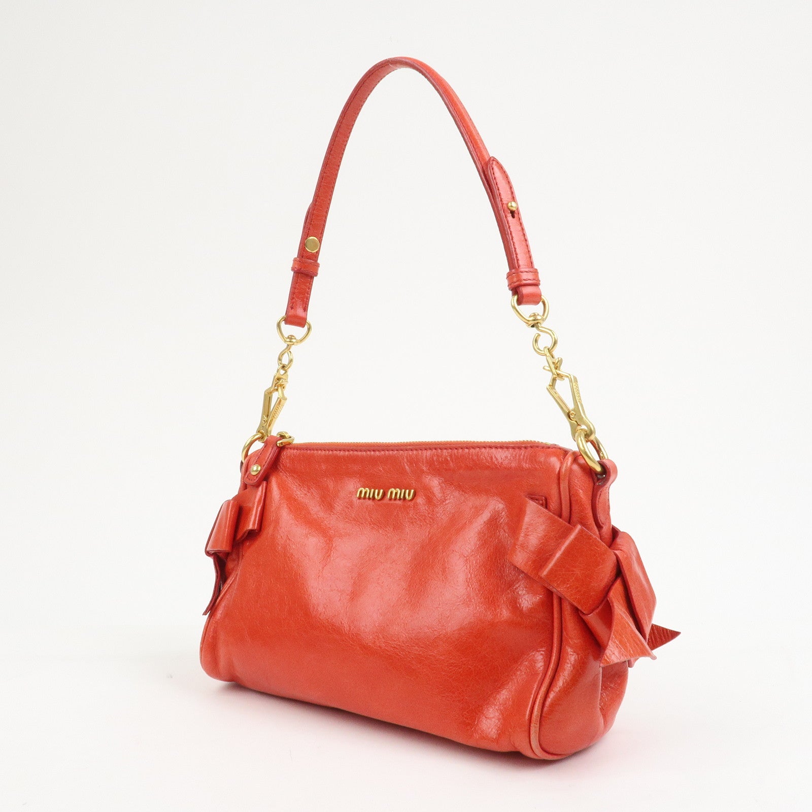 MIU MIU Side Ribbon Leather Mini Shoulder Bag Hand Bag Red 5N1557