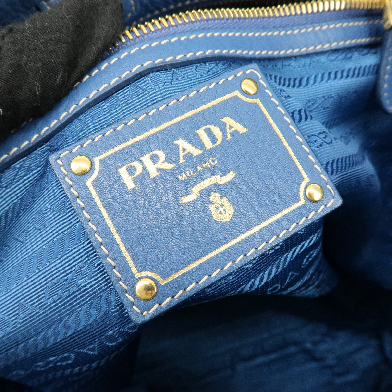 PRADA Leather 2Way Tote Bag Shoulder Bag Hand Bag Blue BN1713