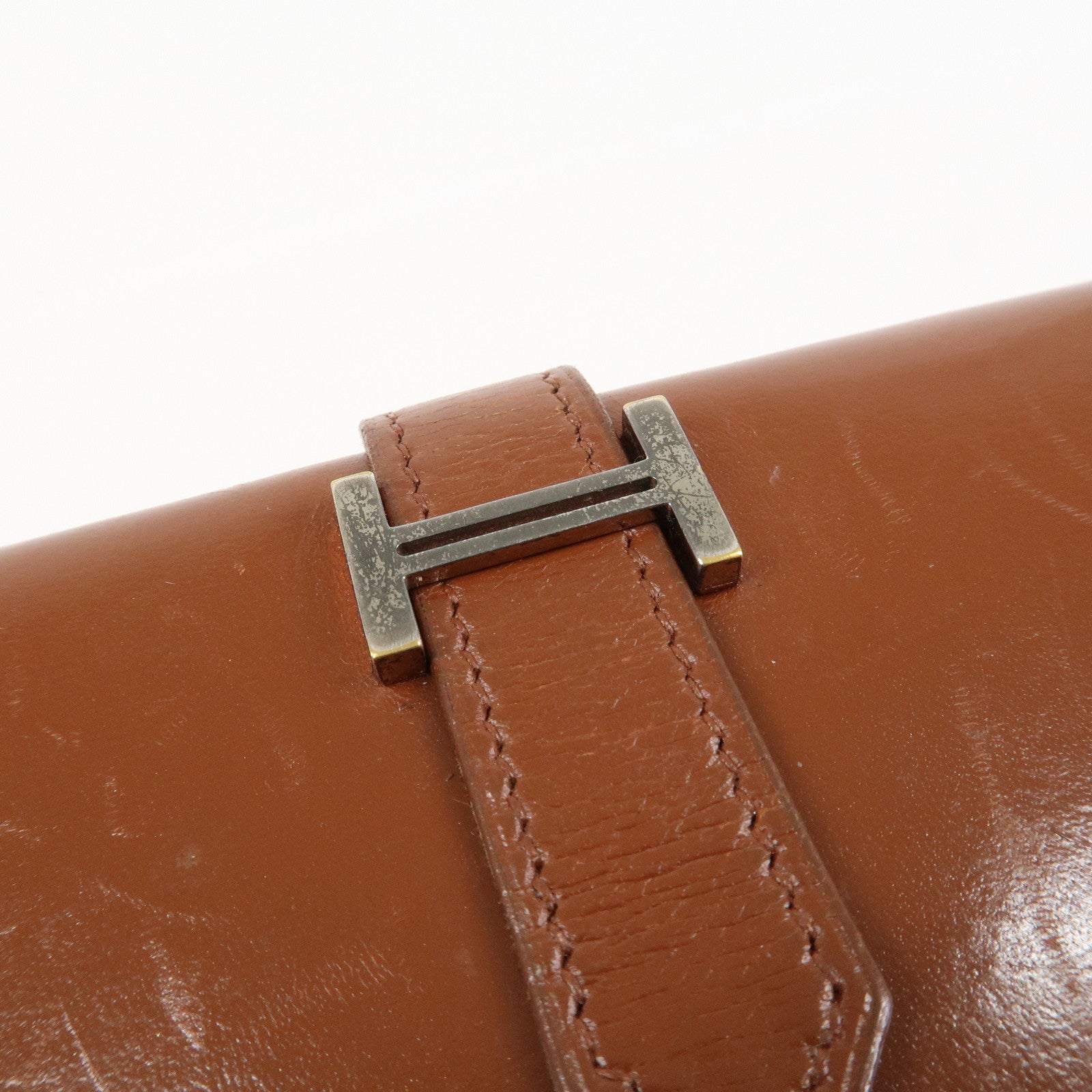 HERMES Bearn Leather Bi-fold Long Wallet F Stamped Brown
