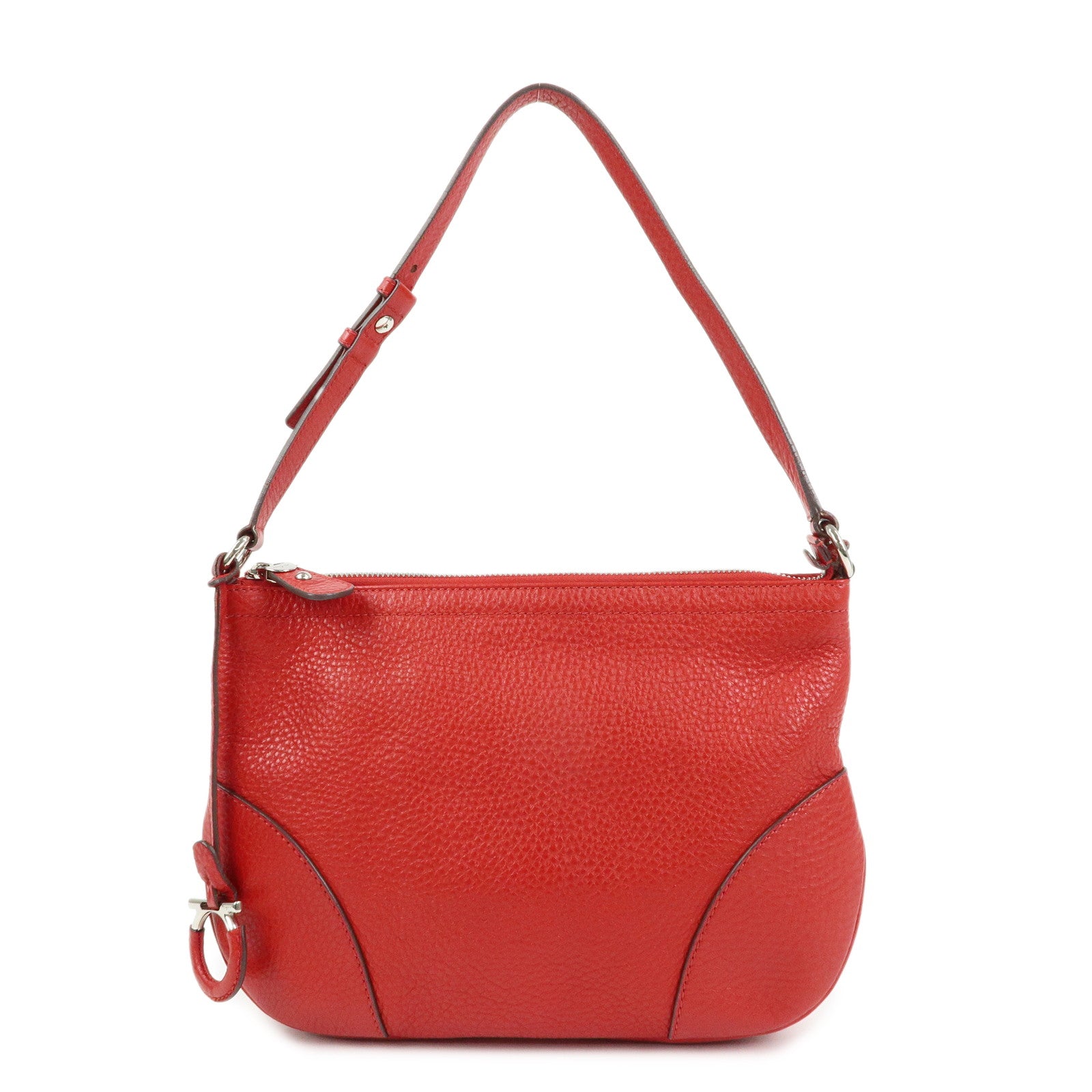 Ferragamo Gancini Leather Shoulder Bag Hand Bag Red