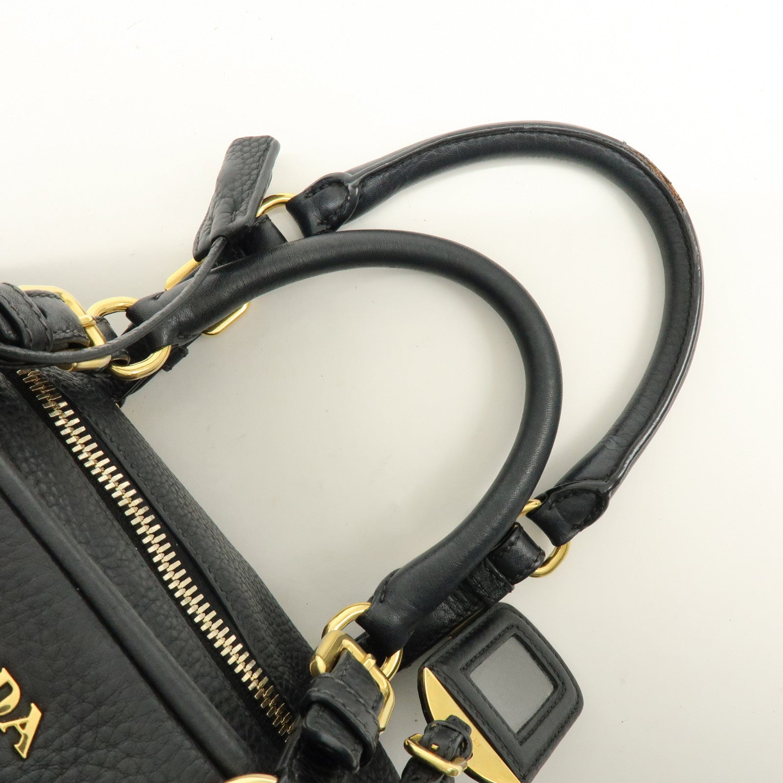 PRADA Logo Leather Boston Bag Shoulder Bag Black B3091M