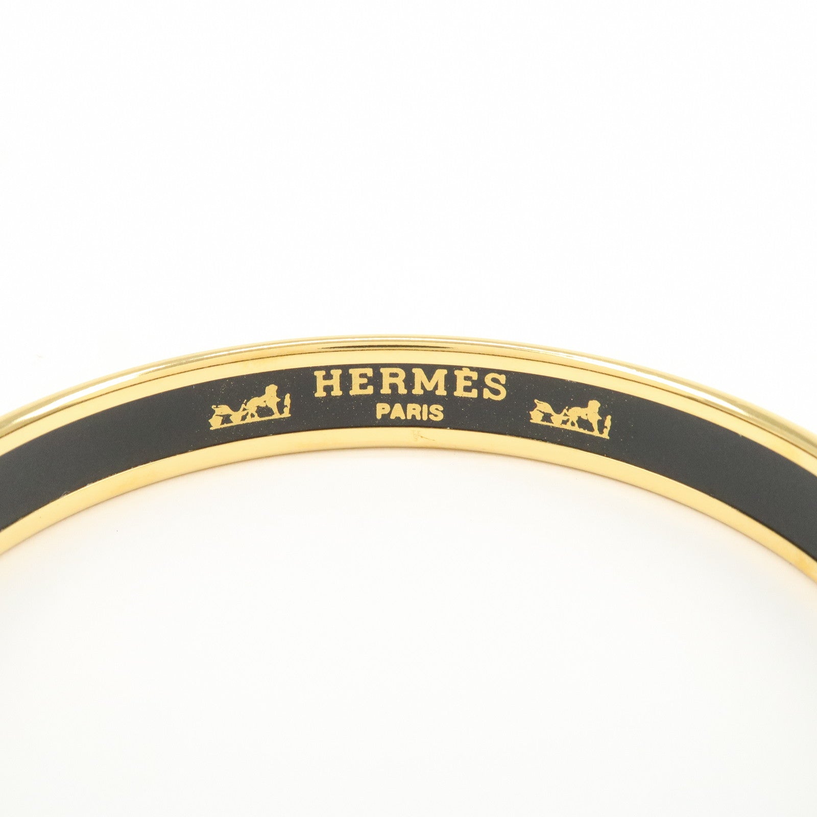HERMES Email PM Gold Plated Bracelet Bangle Black Multicolor