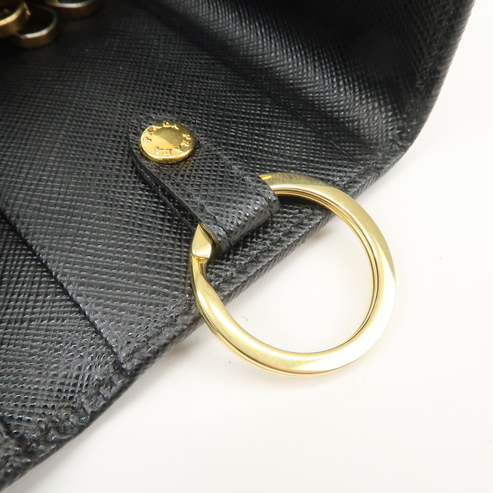 PRADA Logo Saffiano Leather Key Case Key Holder Black