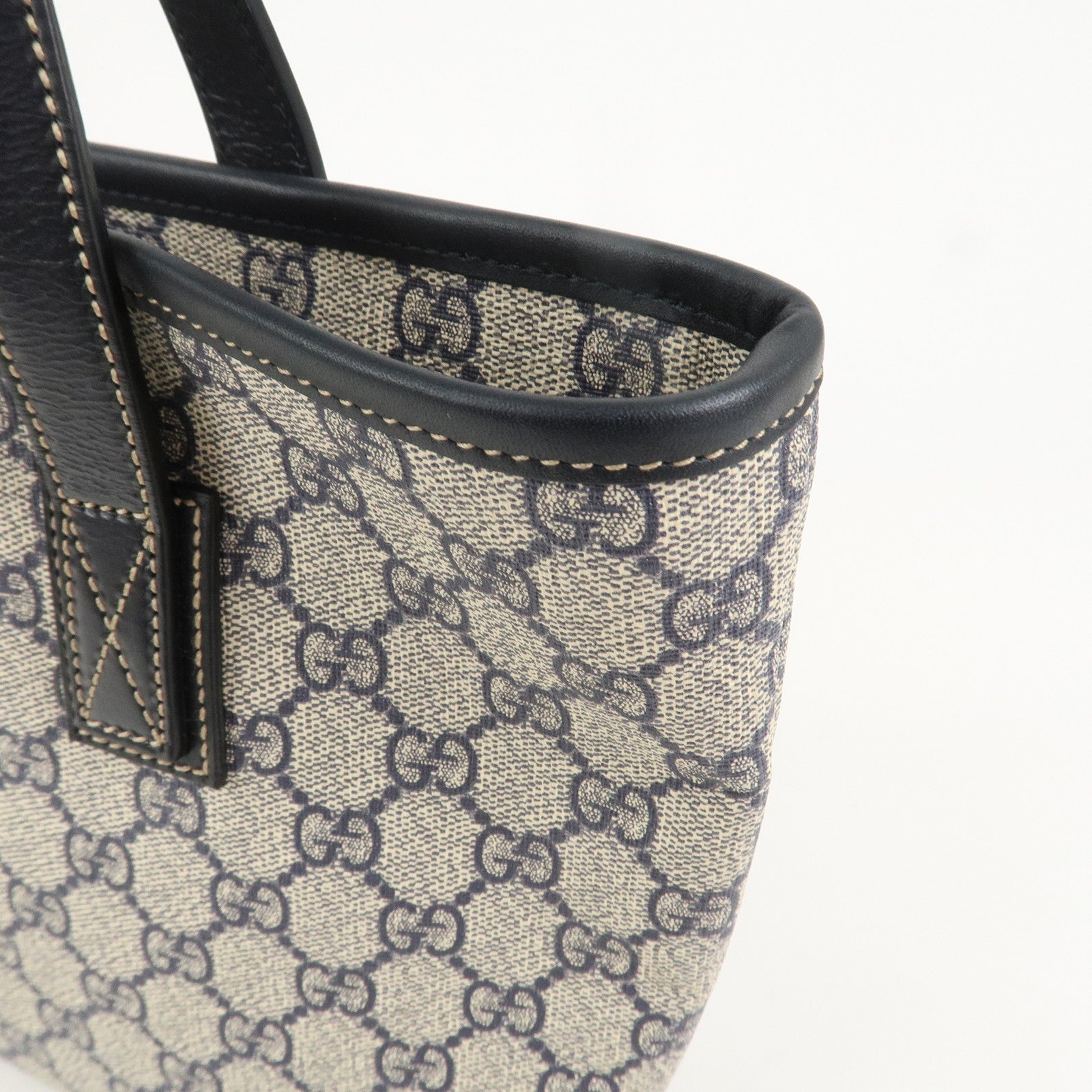 GUCCI GG Supreme PVC Leather Tote Bag Hand Bag Beige Black 211138