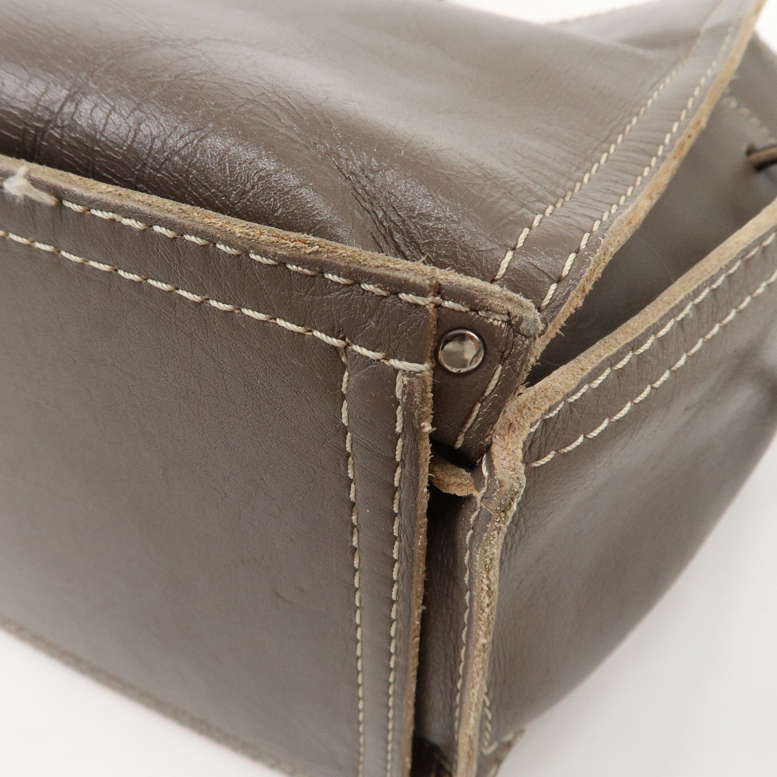 LOEWE Anagram Leather Shopper Tote Bag Shoulder Bag Brown Used