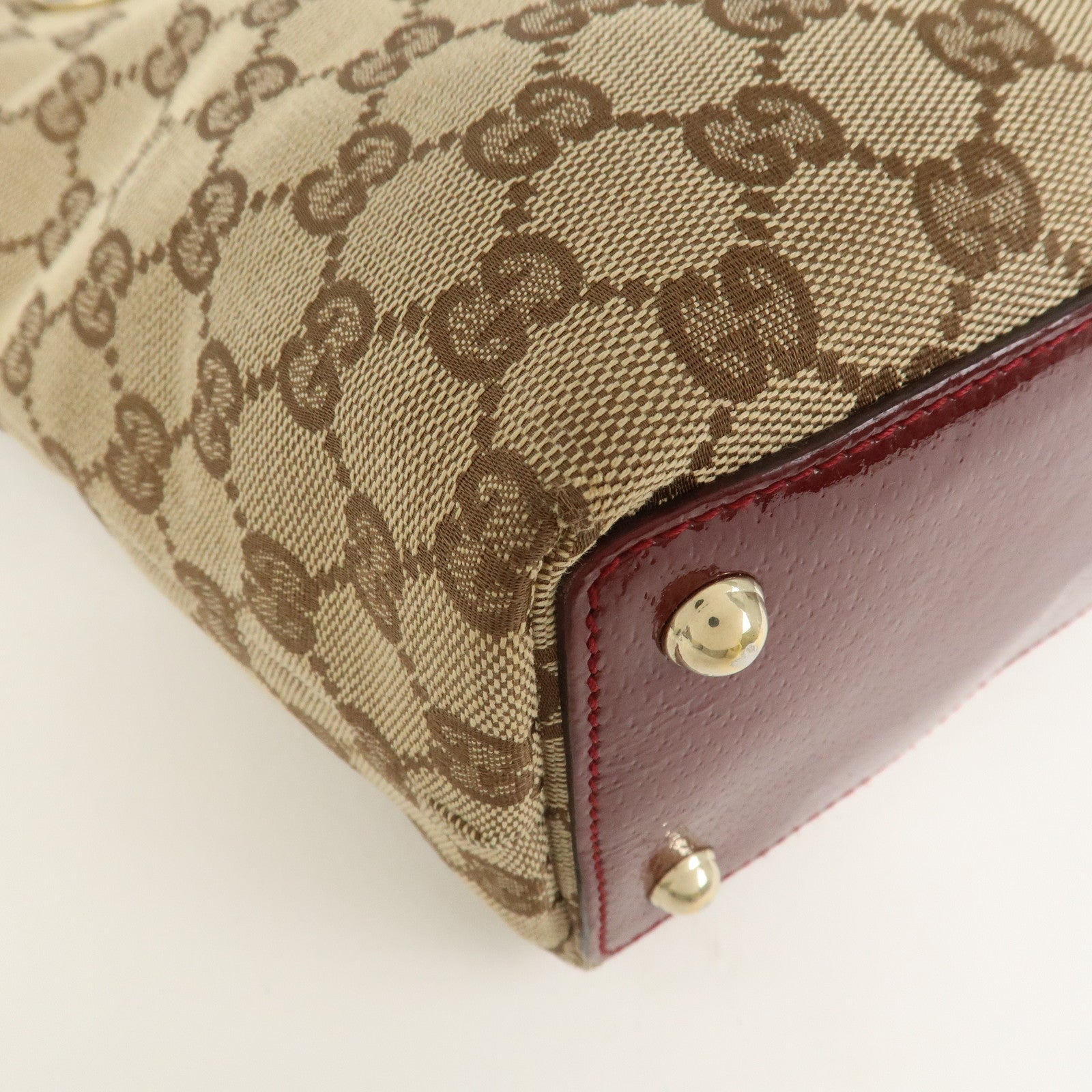 GUCCI GG Canvas Leather Tote Bag Hand Bag Brown Bordeaux 120840