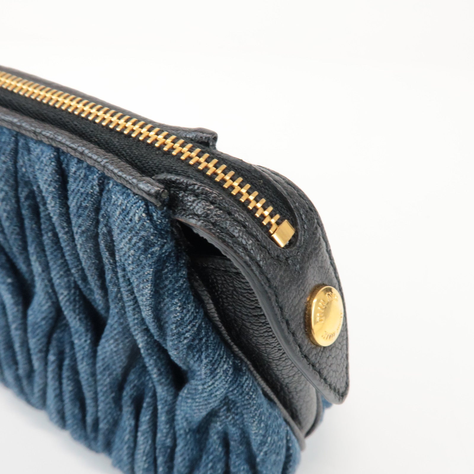 MIU MIU Matelasse Denim Leather Clutch Bag Wrist Bag Blue 5NE001
