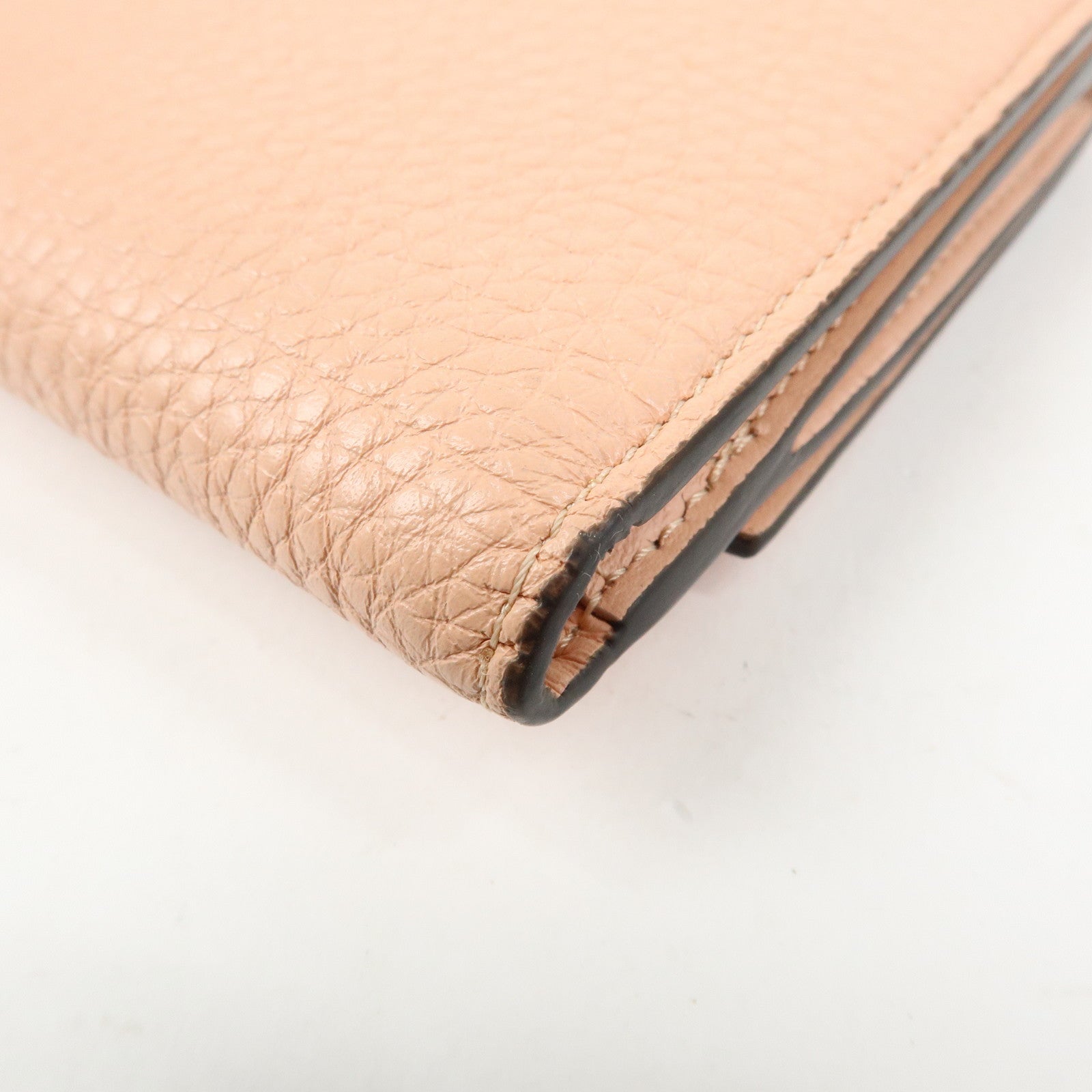 FENDI Selleria Leather Tri-fold Compact Wallet Pink Beige 8M0438