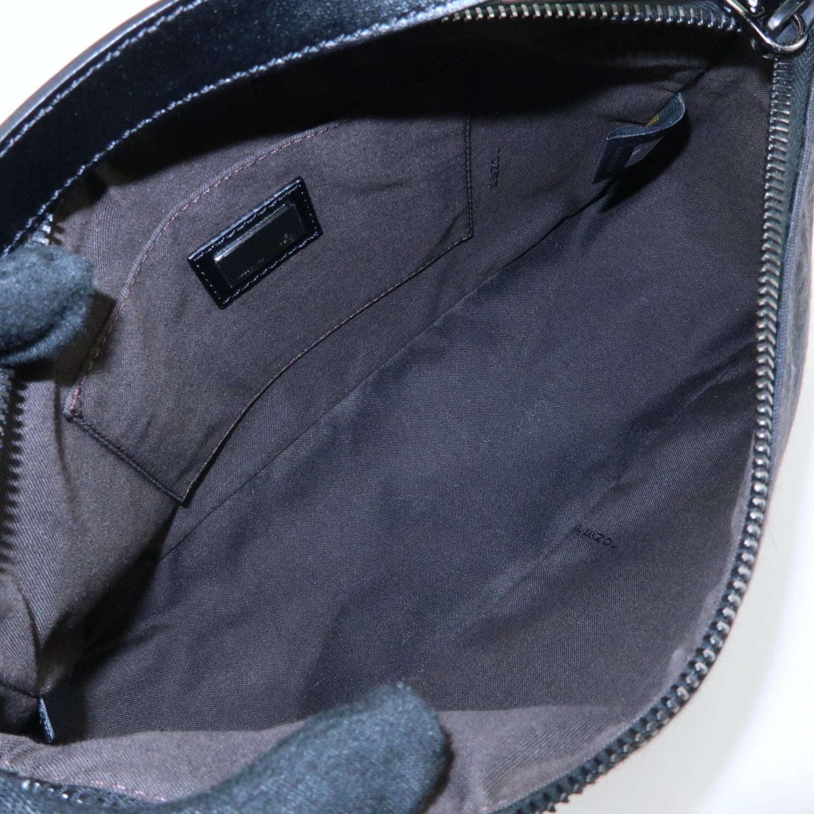 FENDI Zucchino Canvas Leather Shoulder Bag Hand Bag Black 8BR444