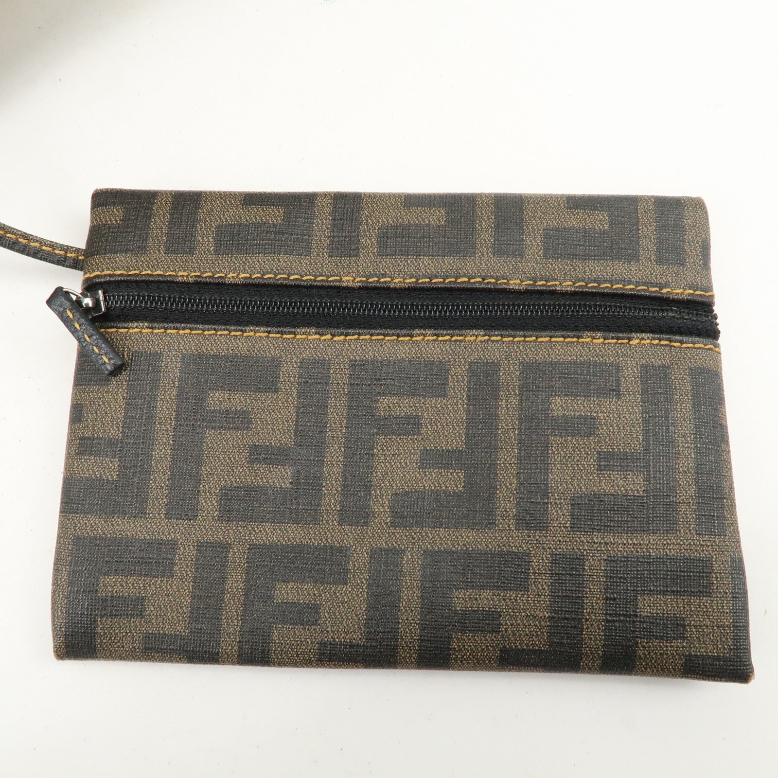 FENDI Zucca Nylon PVC Canvas Hand Bag Tote Bag Brown Black 8BH134