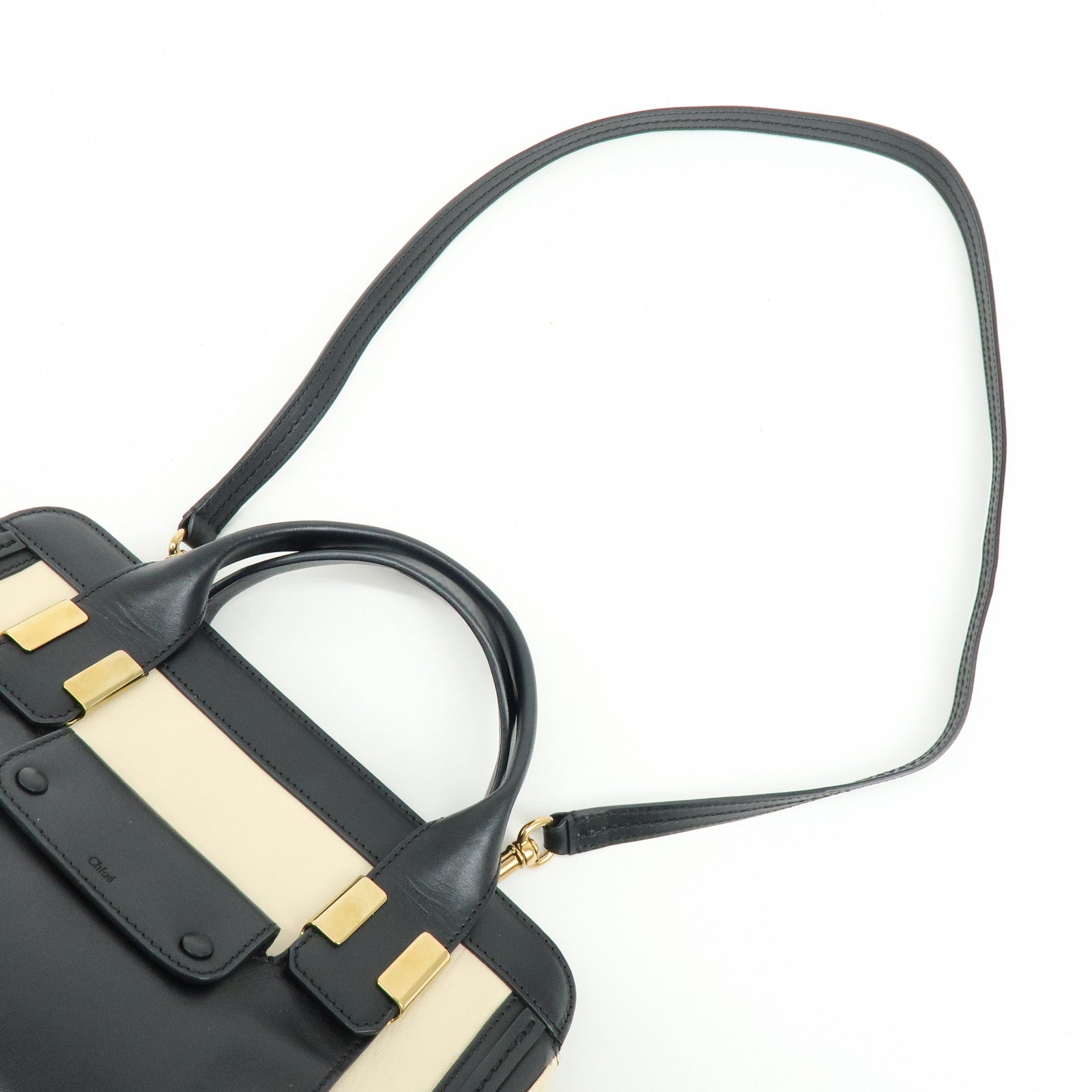 Chloe Leather Alice Mini Bag 2Way Bag Shoulder Hand Bag Black Ivory