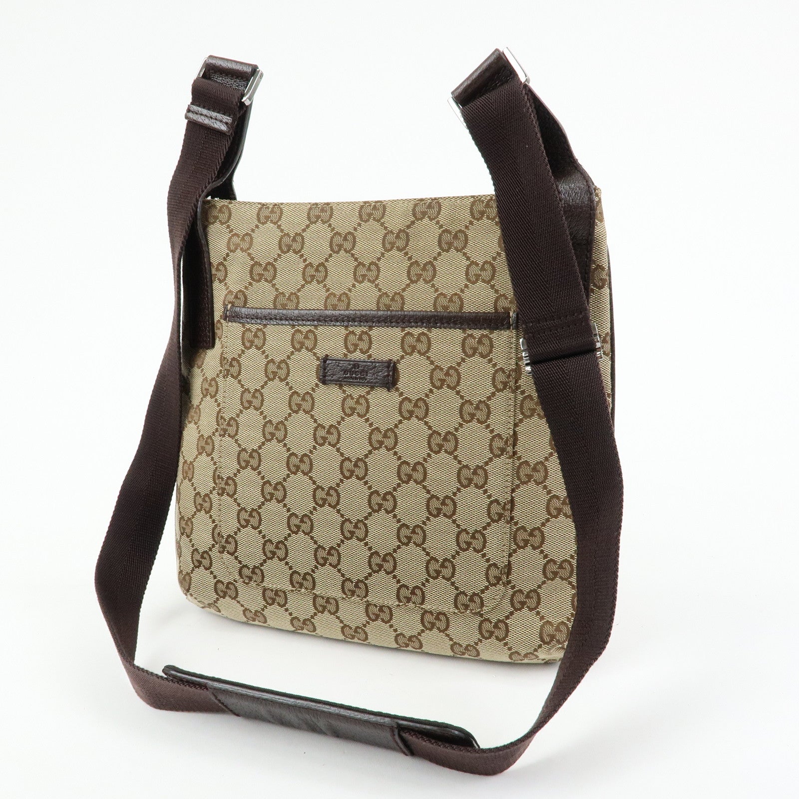 GUCCI GG Canvas Leather Shoulder Crossbody Bag Beige Brown 122793