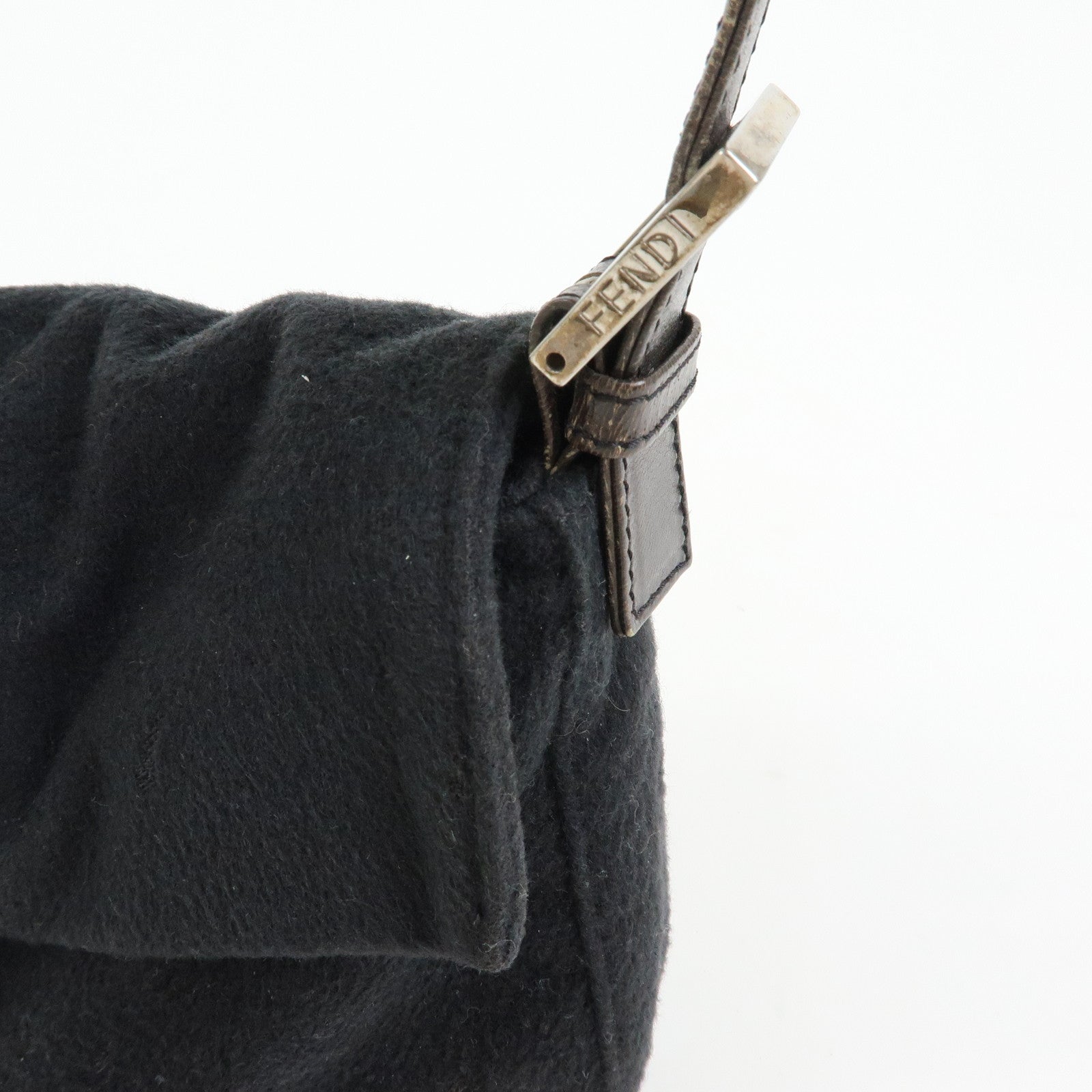 FENDI Mamma Baguette Wool Leather Shoulder Bag Hand Bag Black 26424