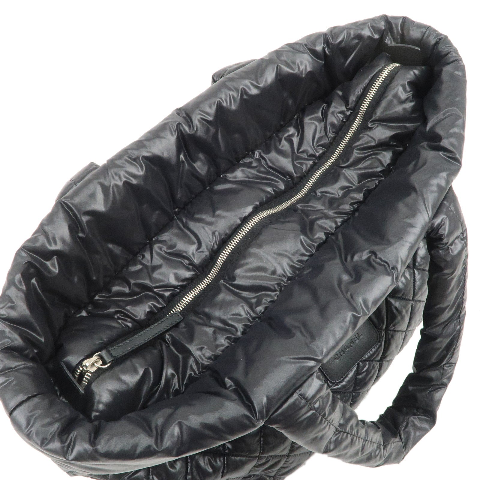 CHANEL COCO Cocoon Nylon Leather Tote MM Hand Bag Black A48611