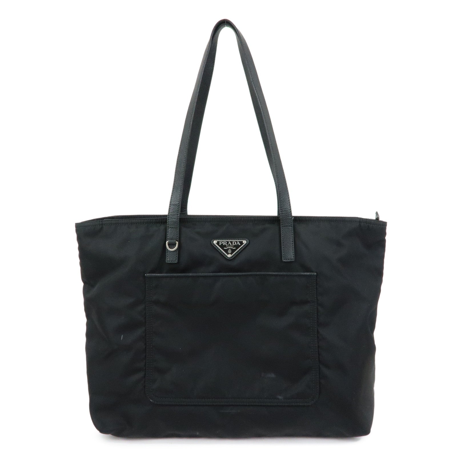 PRADA Triangle Logo Nylon Leather Tote Bag Shoulder Bag Black